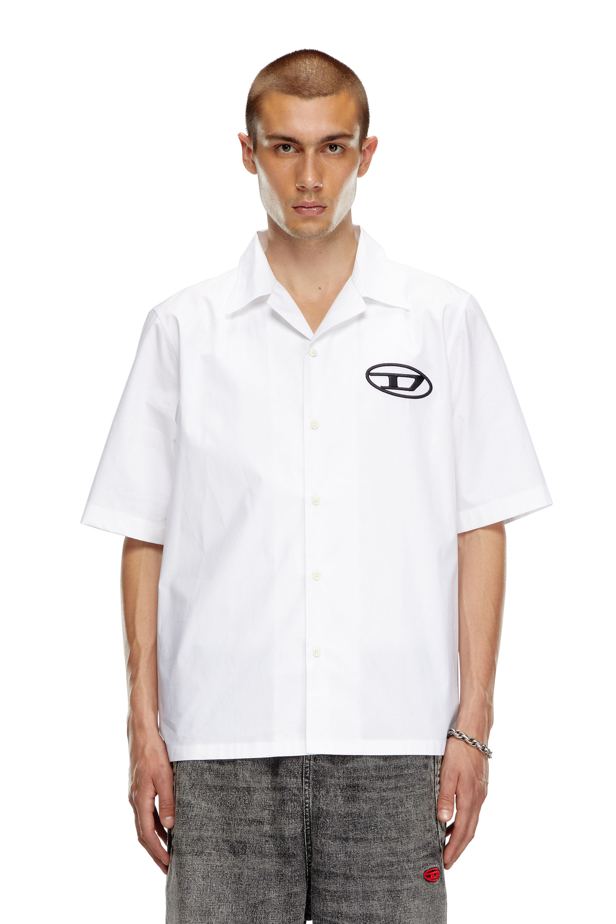 Diesel - S-MAC-C, Man's Bowling shirt with logo embroidery in White - 4