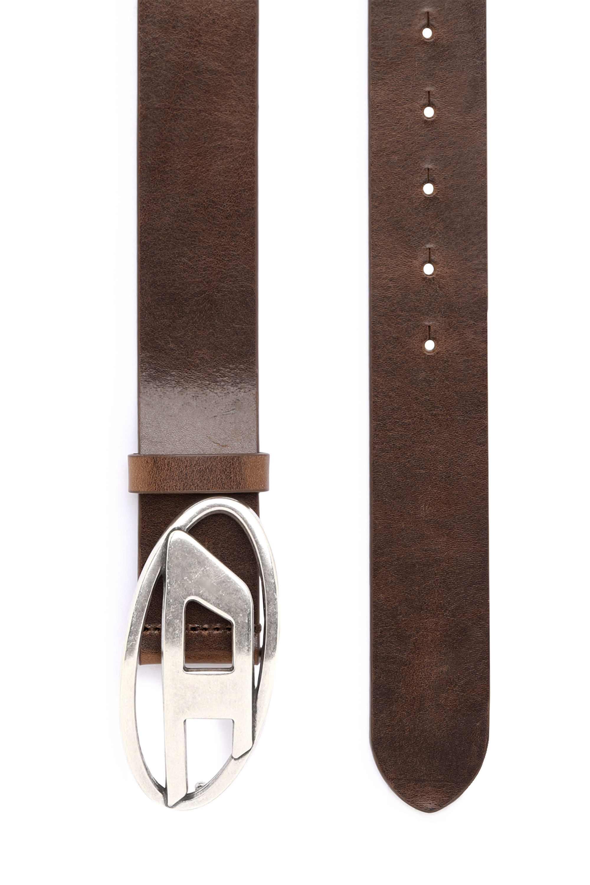 Diesel - B-1DR, Man's Leather belt with D buckle in Brown - 2