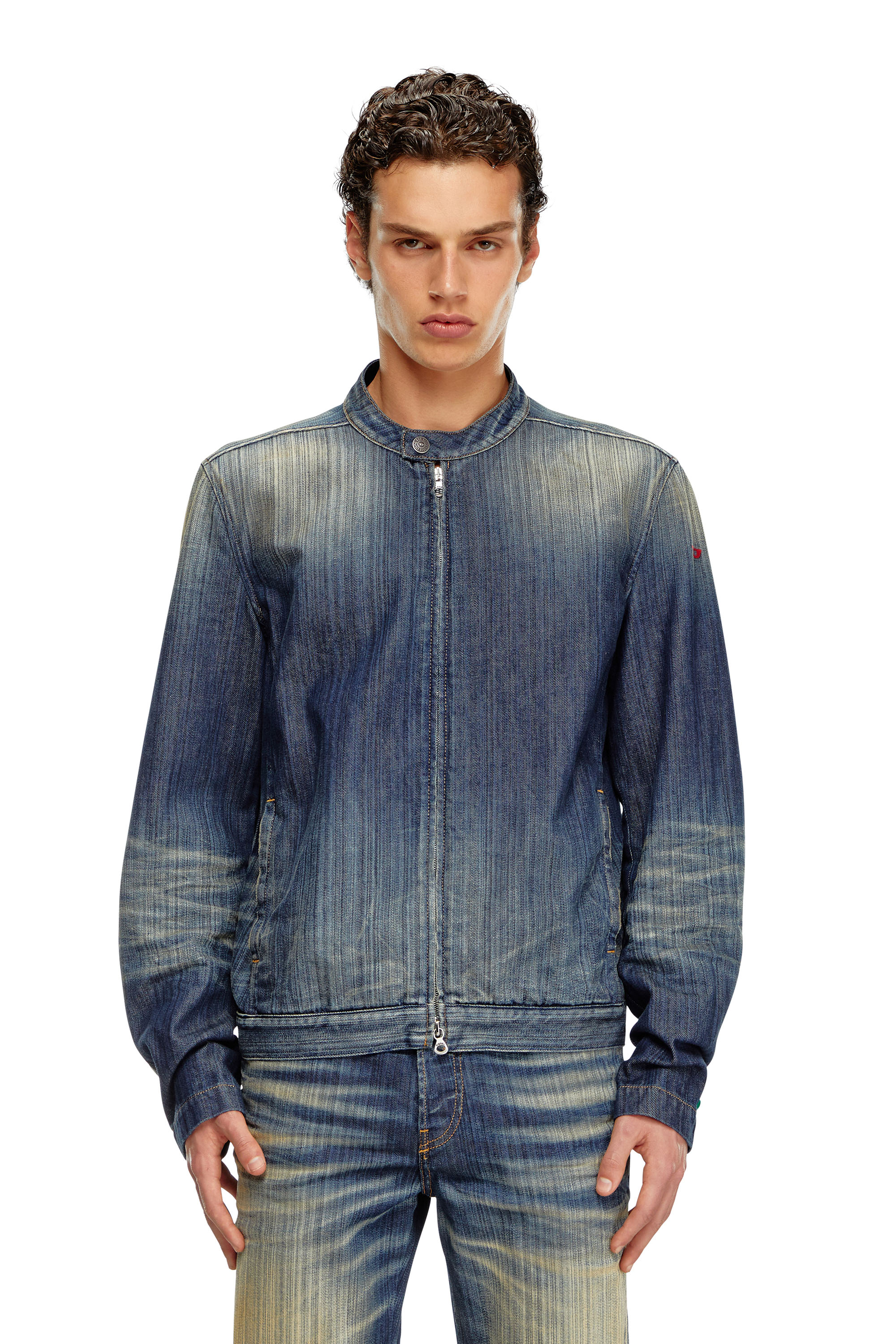 Diesel - D-GLORY, Chaqueta motera de denim rayado Hombre in Azul marino - 5