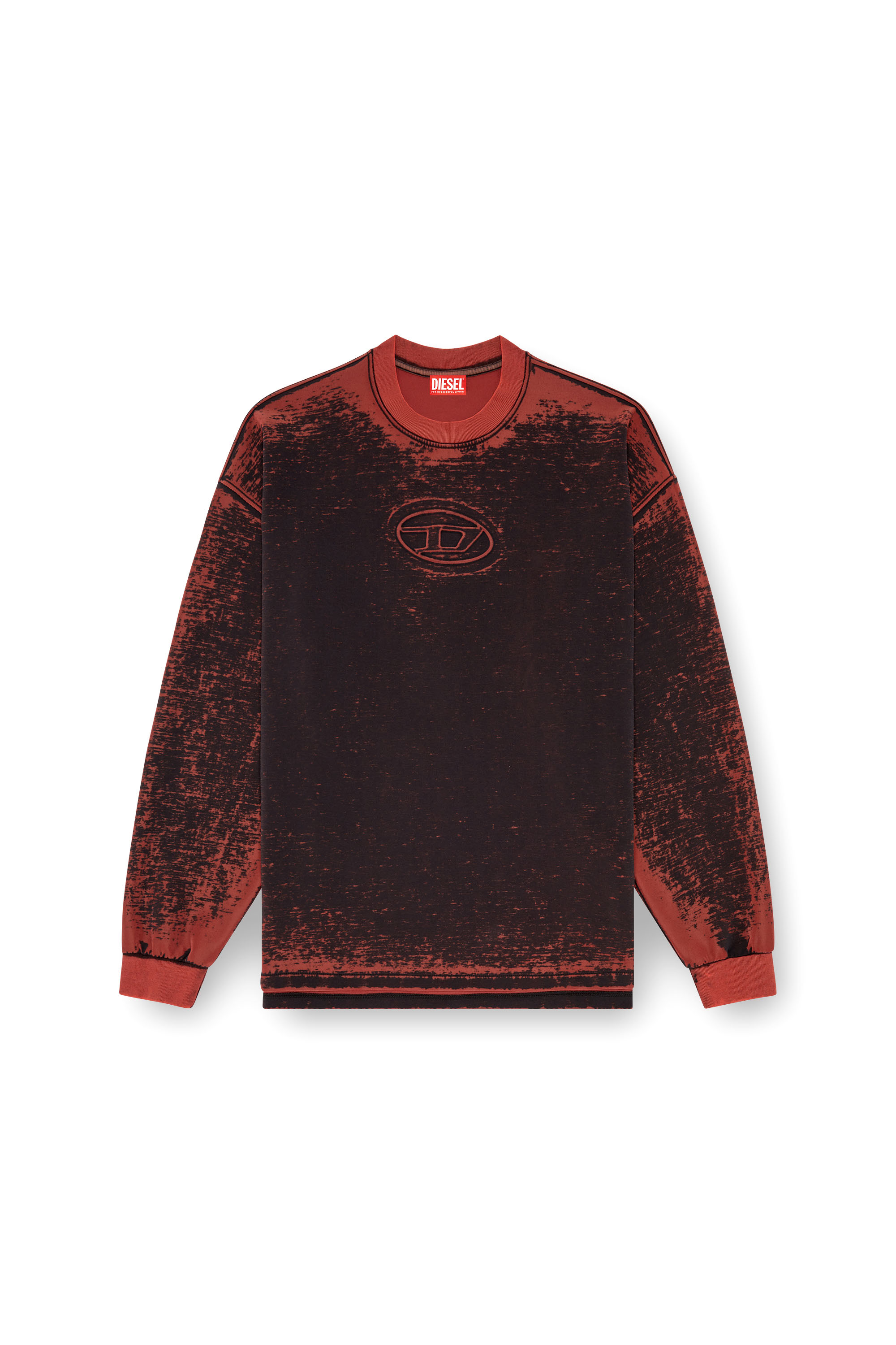 Diesel - S-BAXT-Q1, Sudadera en tejido burn-out y Oval D en relieve Hombre in Rojo - 4