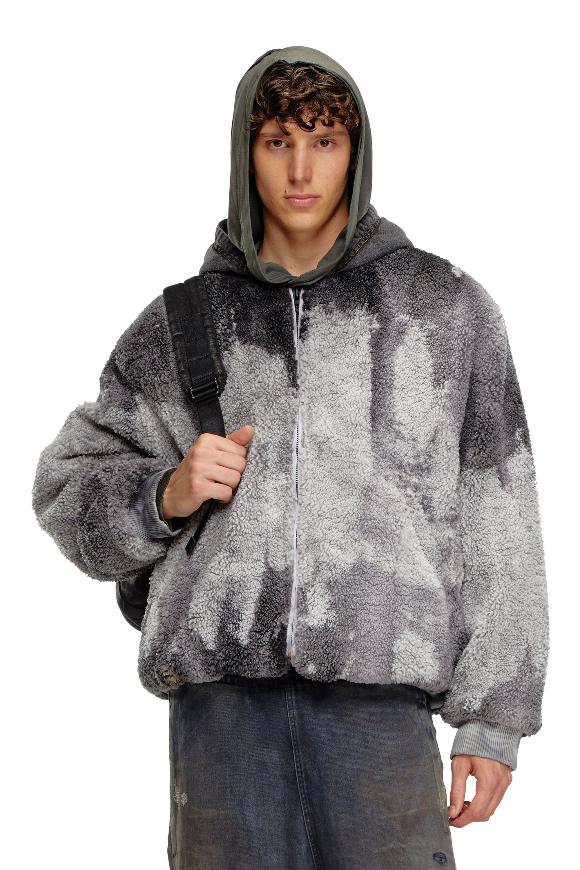 Diesel - S-DEPLA, Chaqueta teddy con efecto tye-dye con capucha de denim Hombre in Gris - 1