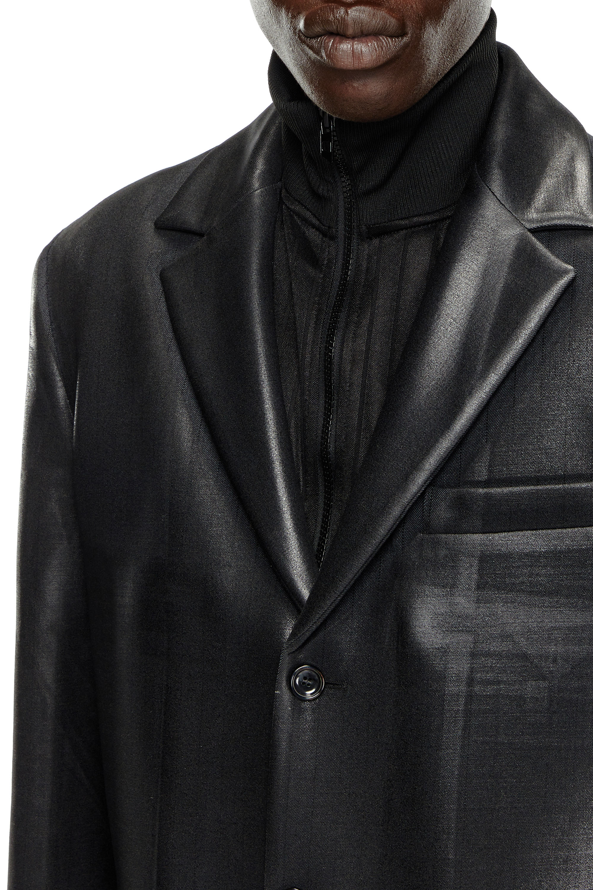 Diesel - J-DENNER, Man's Coat in pinstriped cool wool in Black - 4