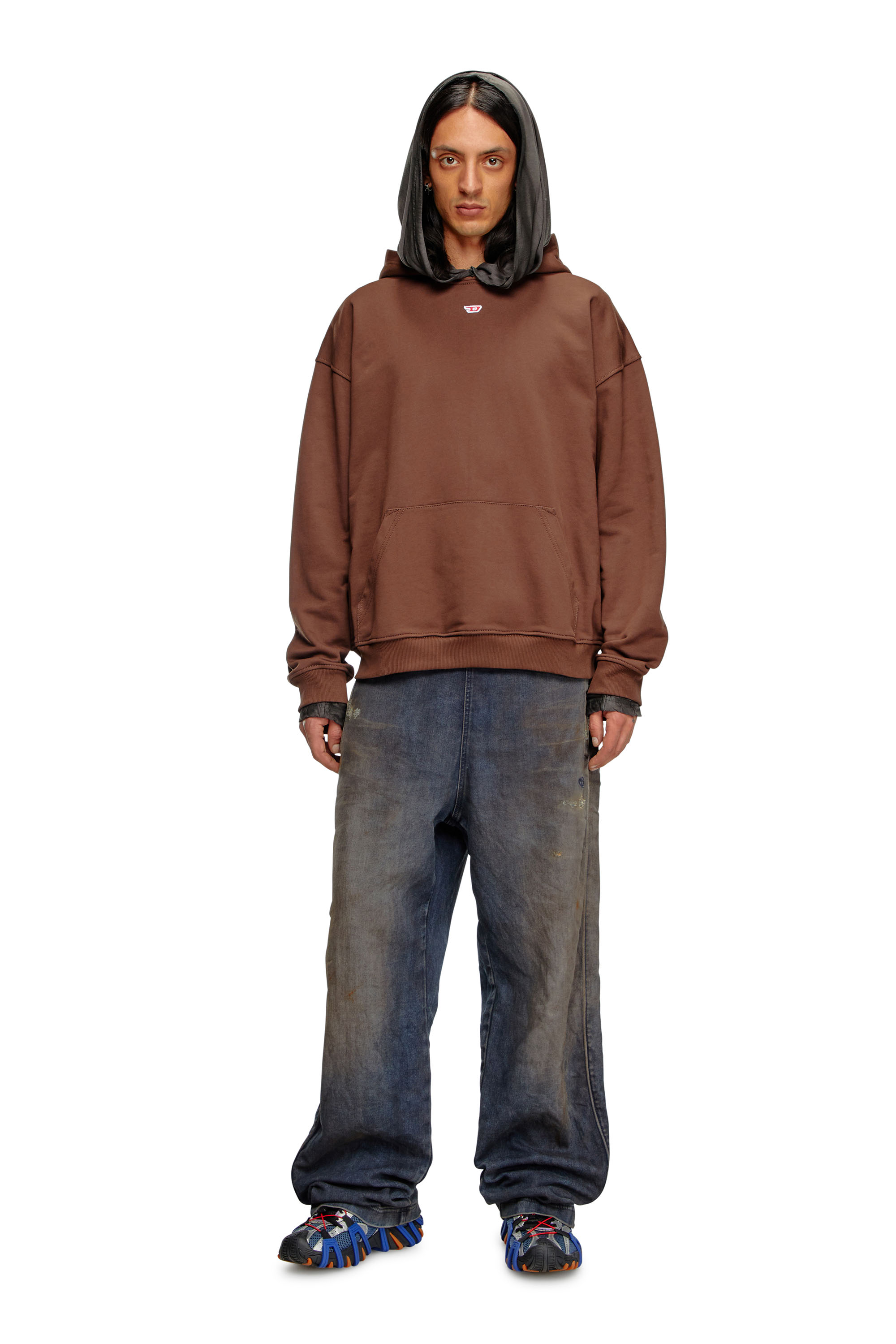 Diesel - S-BOXT-HOOD-D, Man's Hoodie with D logo patch in Brown - 2