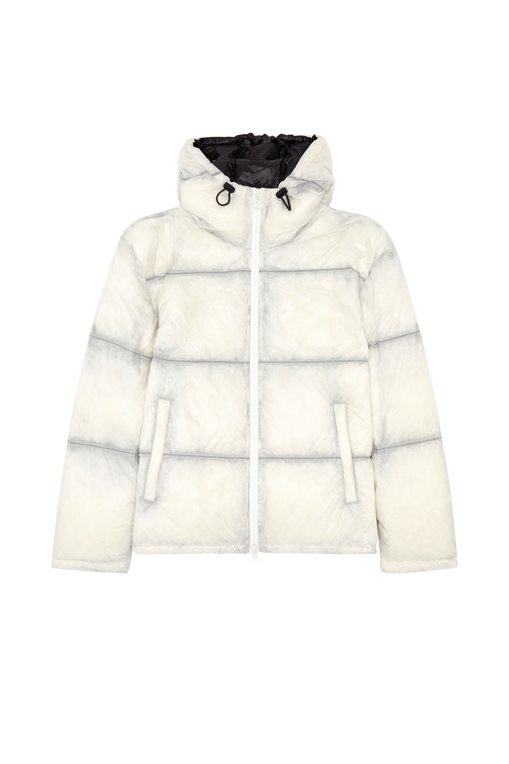 Diesel - W-BASKIN, Man's Hooded down jacket in sheer ripstop in White/Black - 6