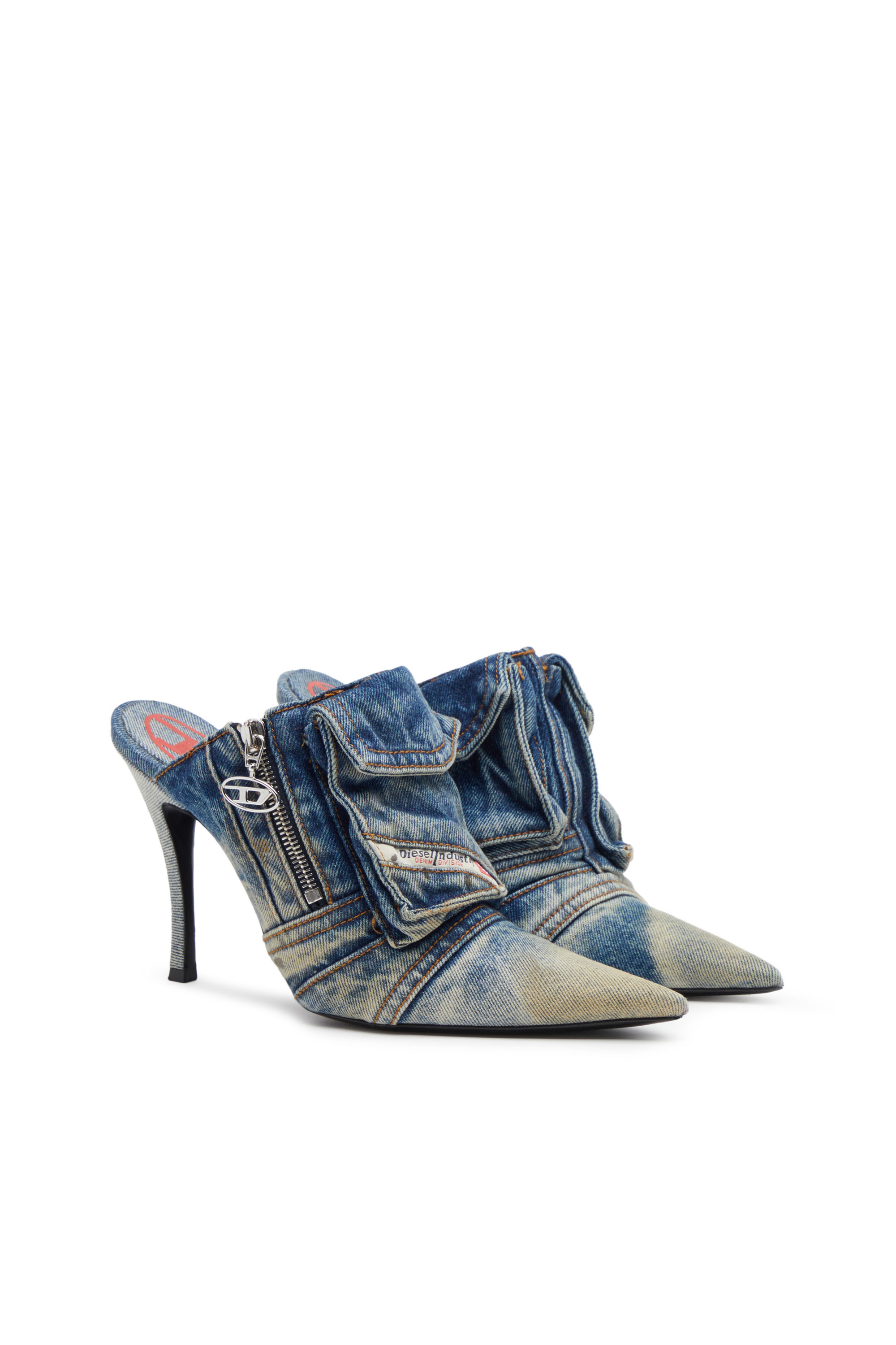 Diesel - D-VENUS POCKET ML, Woman's D-Venus Pocket ML - Heeled mules in washed denim in Blue - 2