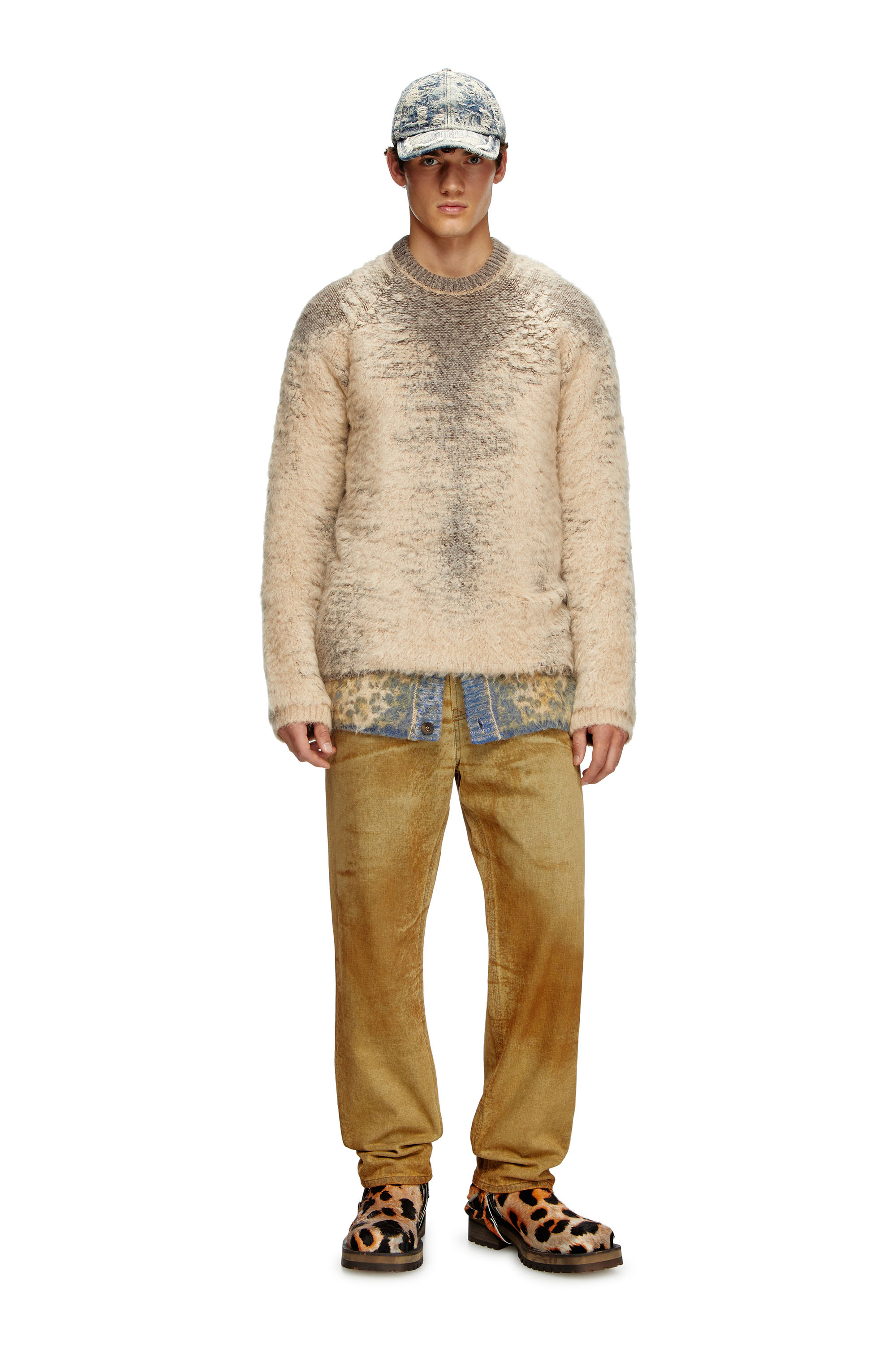 Diesel - K-PENNAC, Jersey en mezcla de mohair con efectos de sudor Hombre in Beige - 4