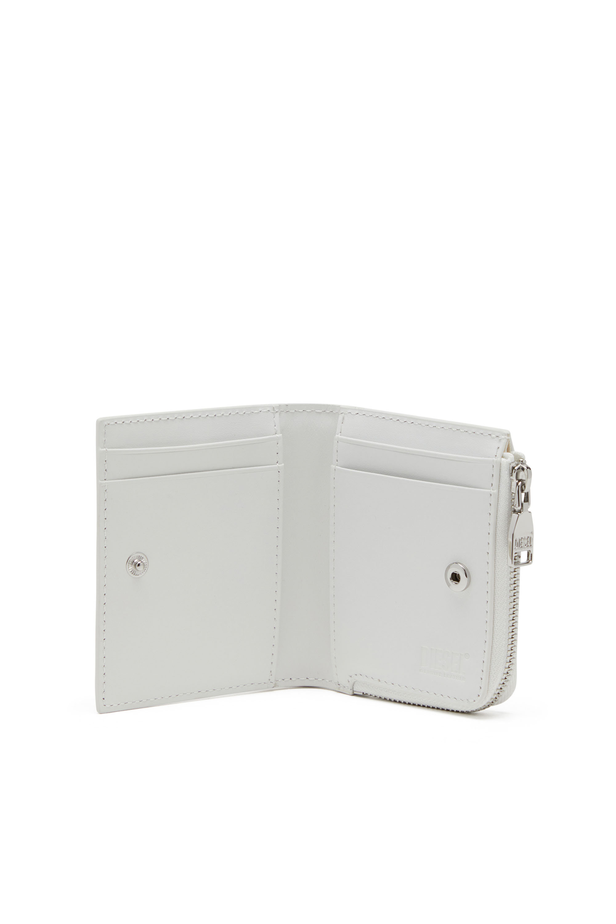 Diesel - 1DR CARD HOLDER ZIP L, Tarjetero de cuero napa que se pliega por la mitad Mujer in Blanco - 3