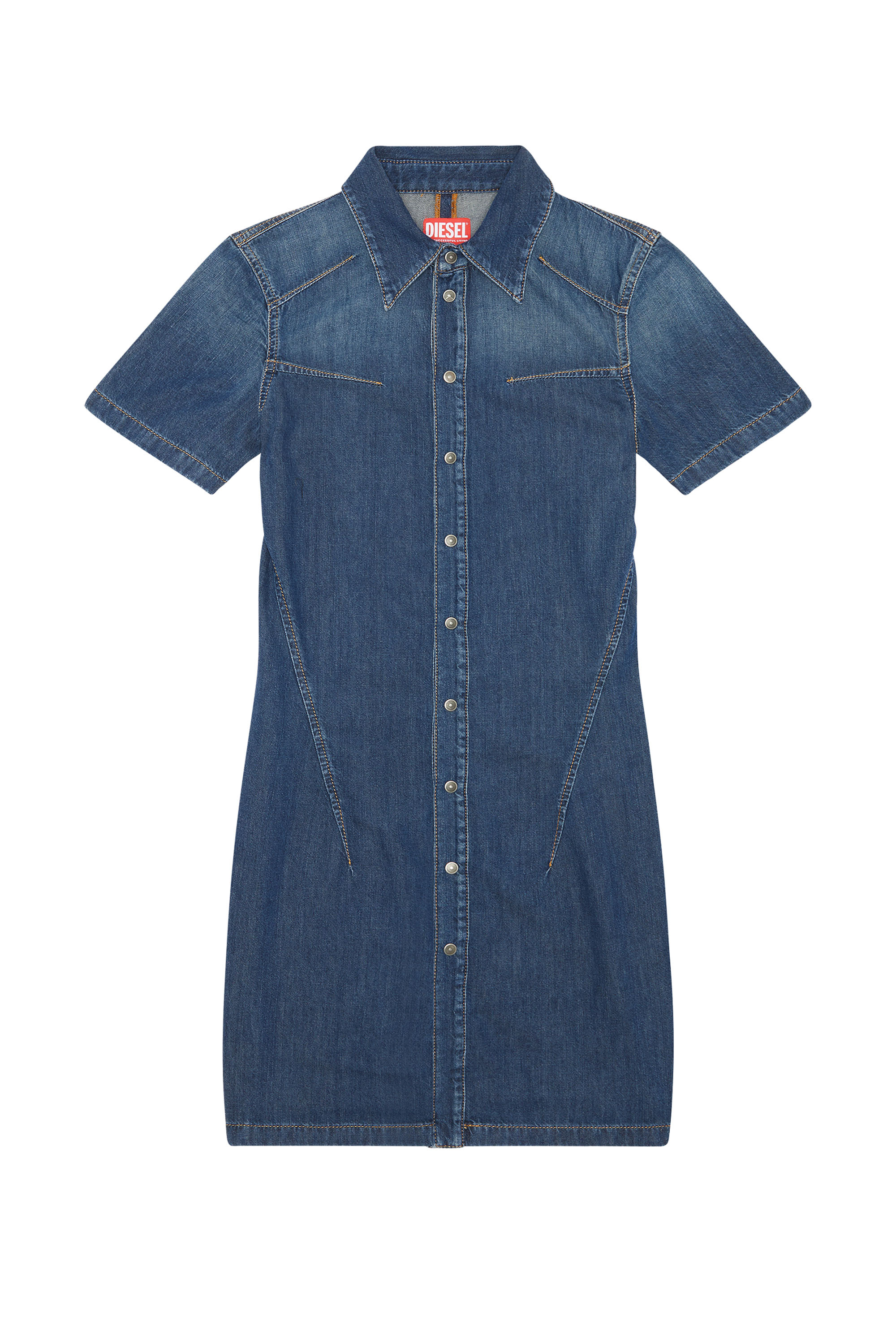 Diesel - DE-SHIRTY, Woman's Buttoned shirt dress in stretch denim in Dark Blue - 3