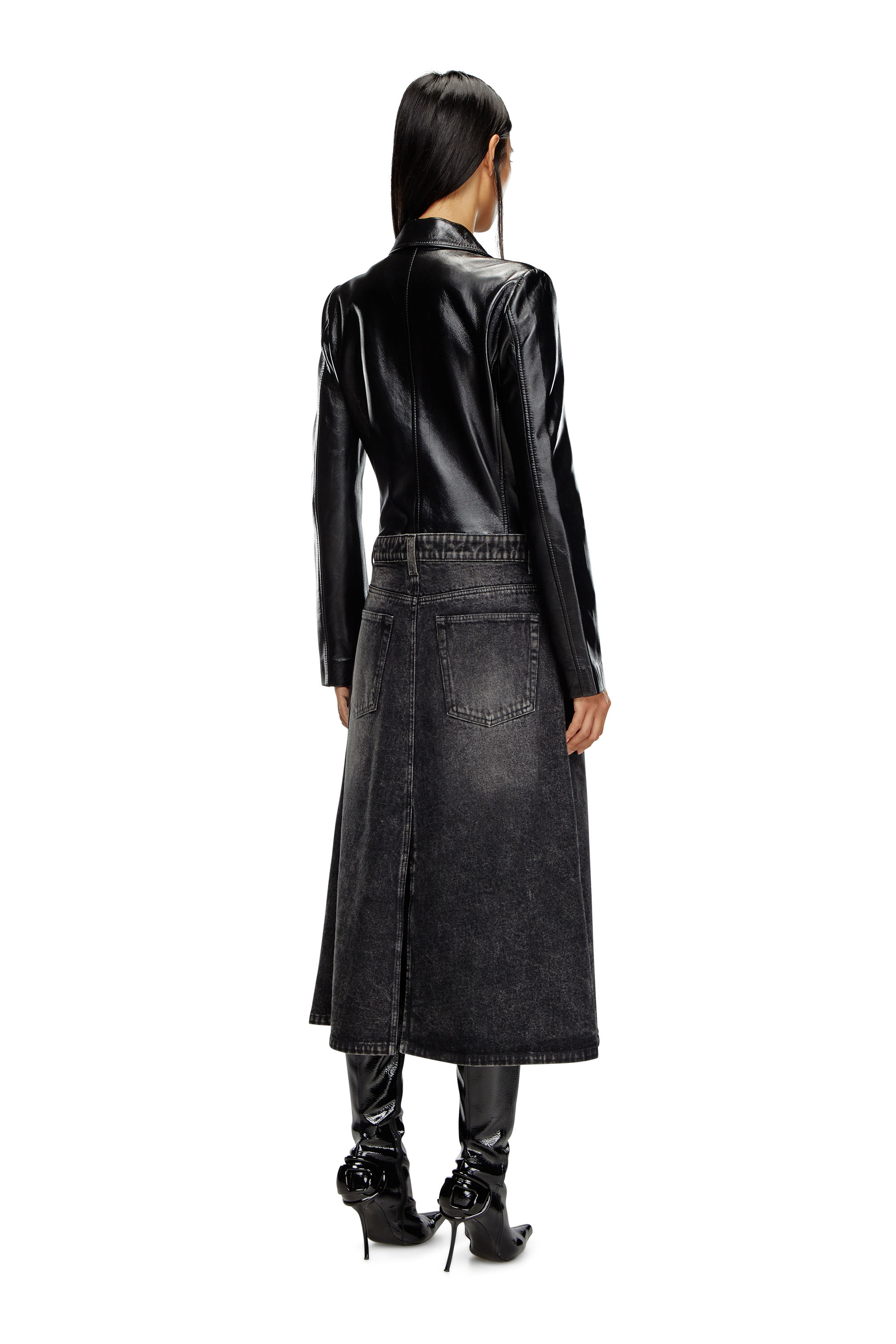 Diesel - L-ORY, Woman's Hybrid coat in denim and leather in Black - 3