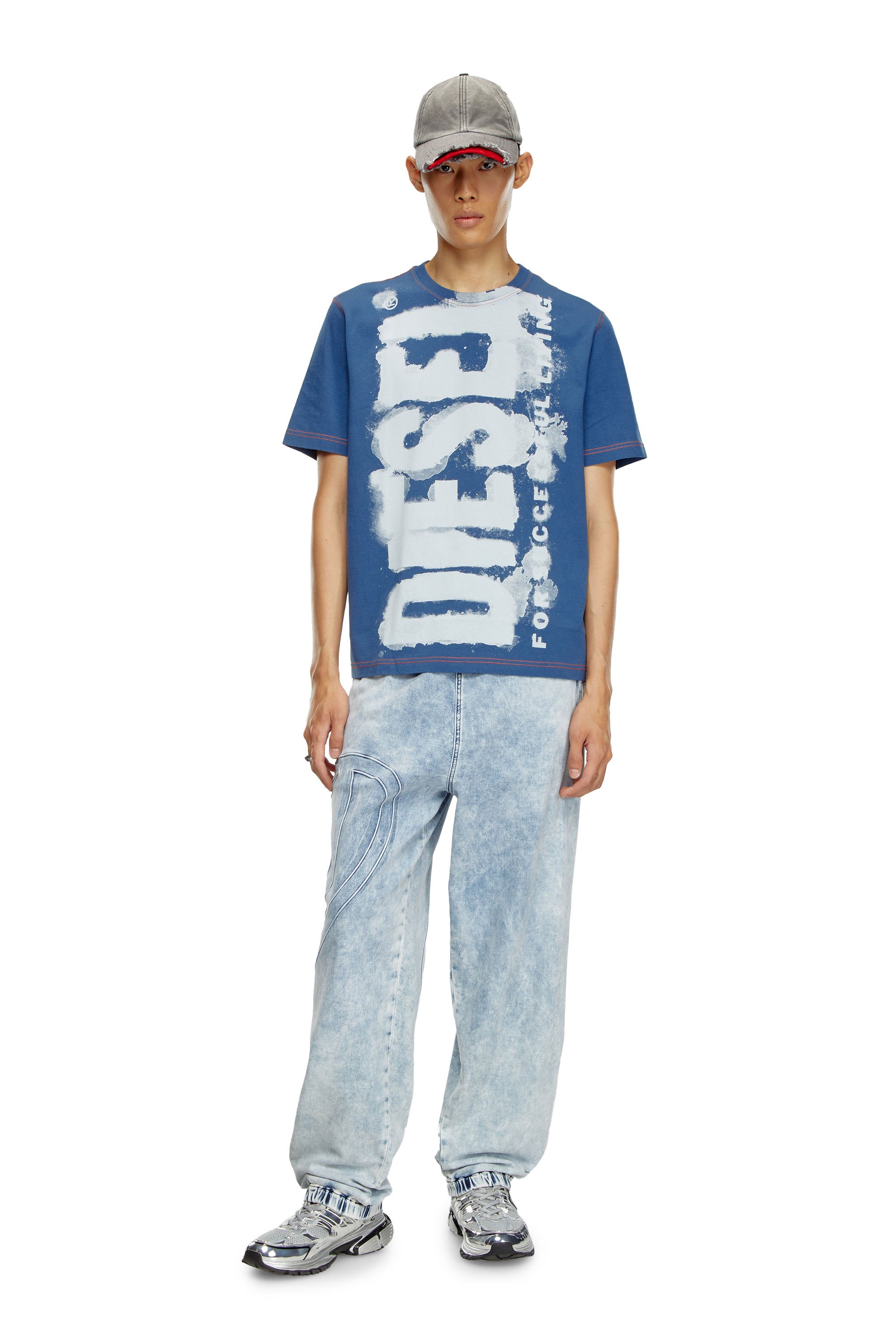 Diesel - T-ADJUST-Q4, Man's T-shirt with splotched logo in Azure - 3