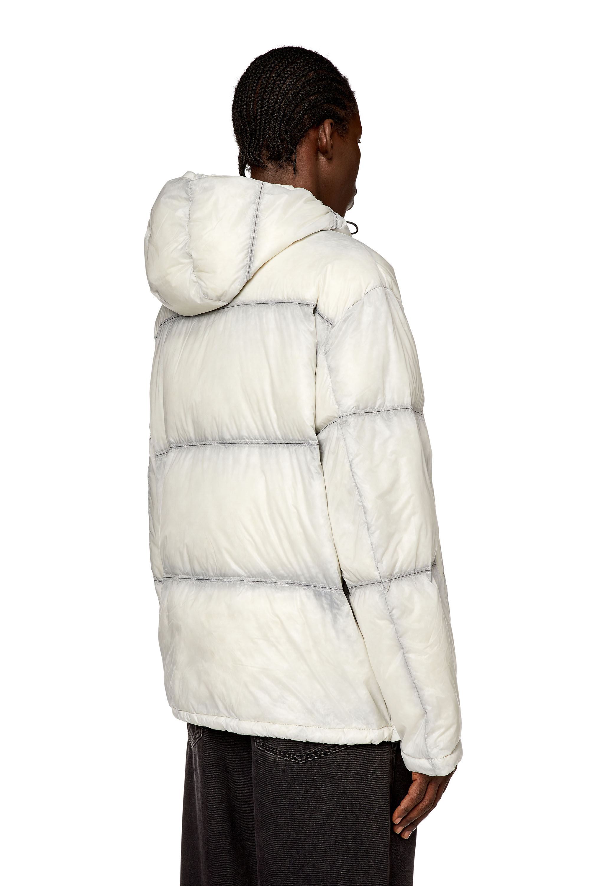 Diesel - W-BASKIN, Man's Hooded down jacket in sheer ripstop in White/Black - 3