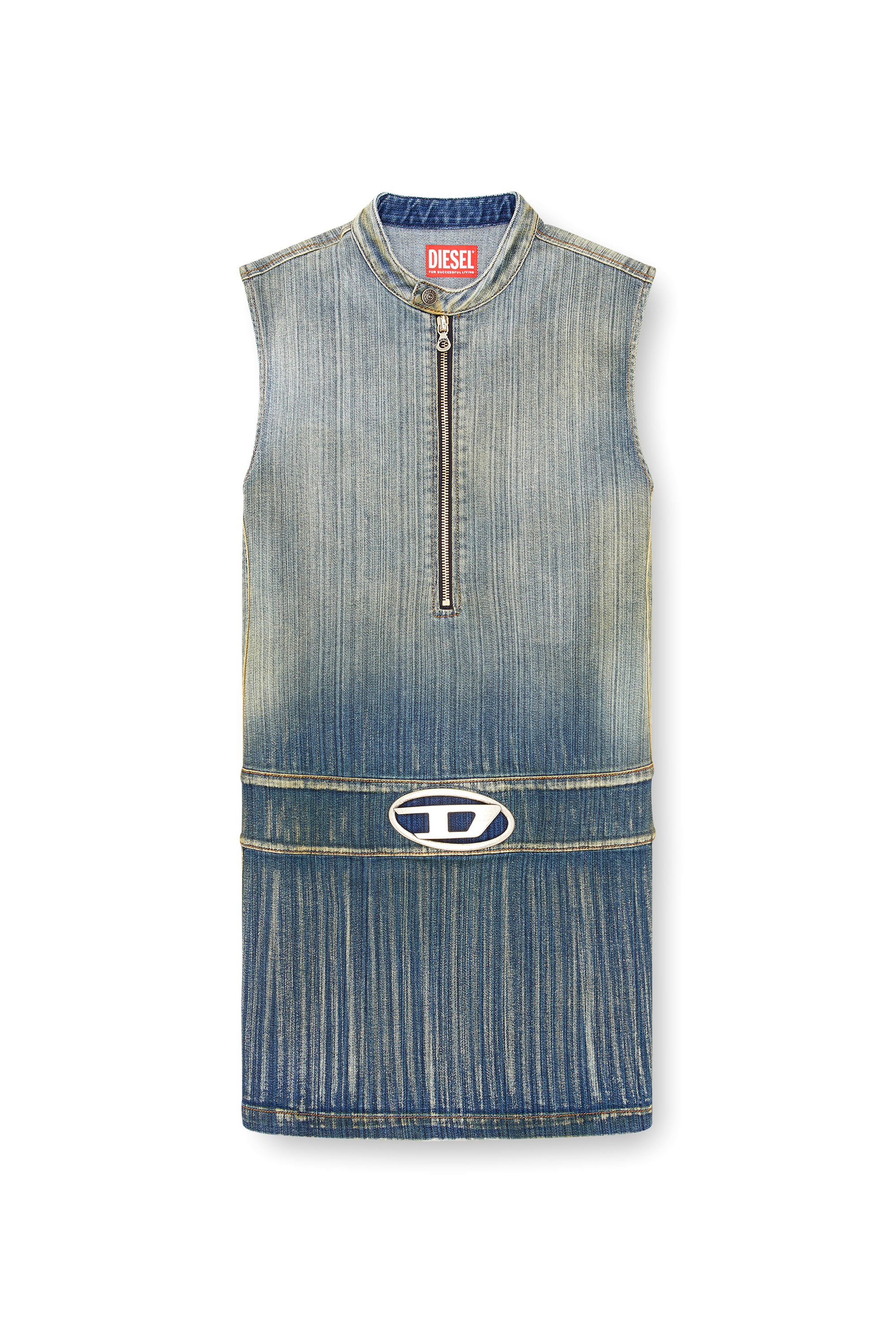 Diesel - DE-DAME-S, Woman's Mini dress in streaky heritage denim in Medium blue - 2