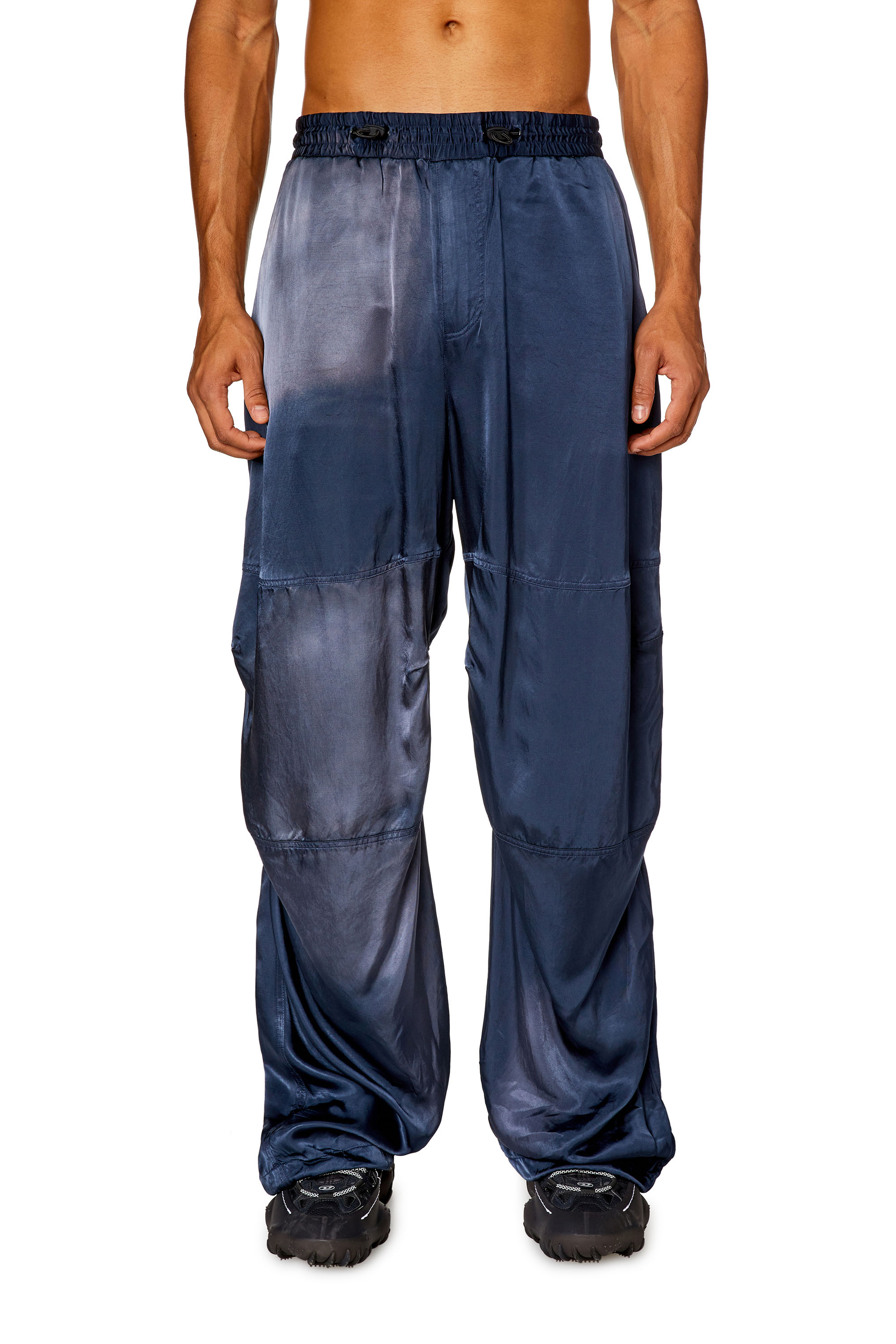 Diesel - P-MARTY, Man's Oversized satin cargo pants in Blue - 1