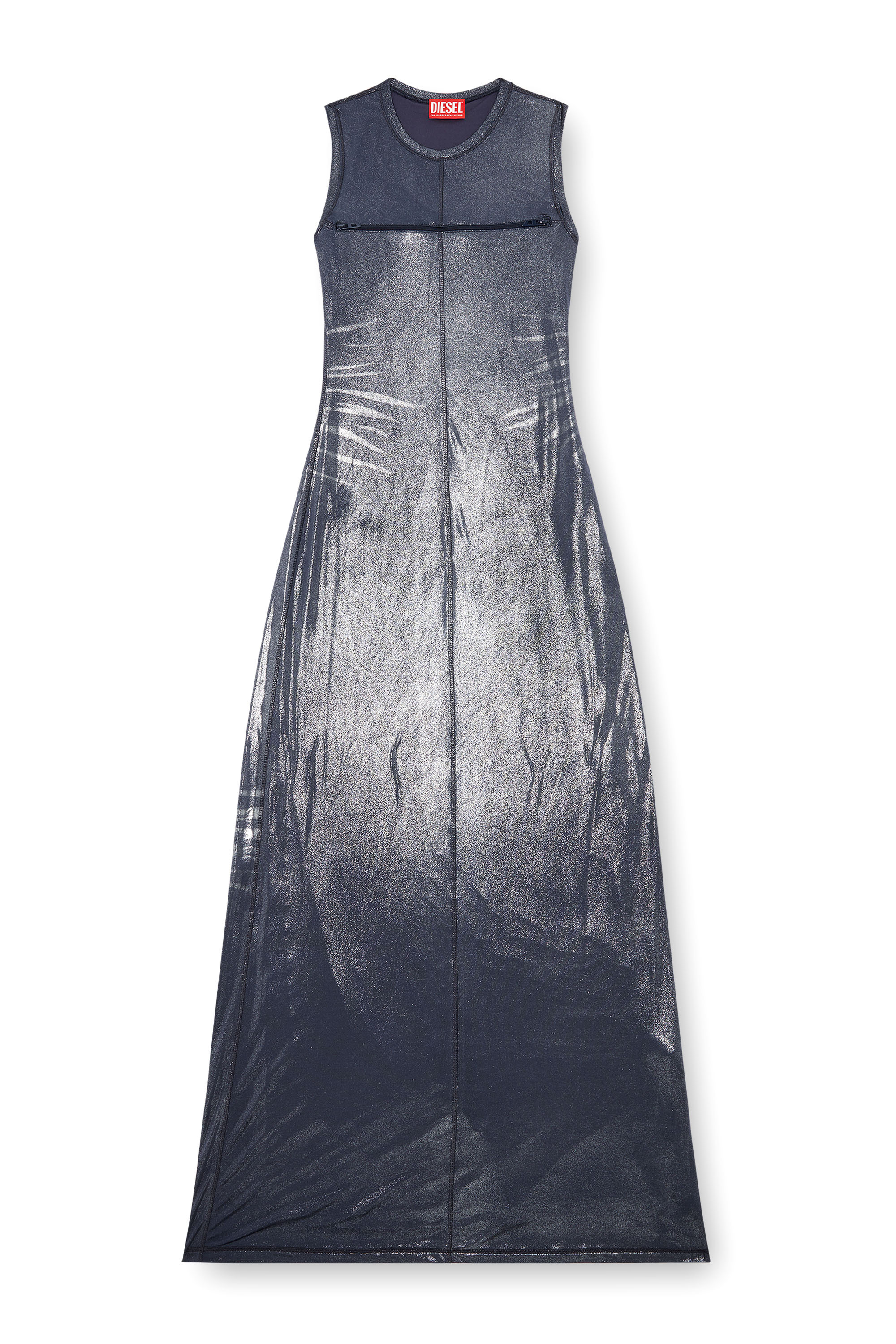 Diesel - D-VETY, Woman's Long metallic dress with zip details in Blue - 4