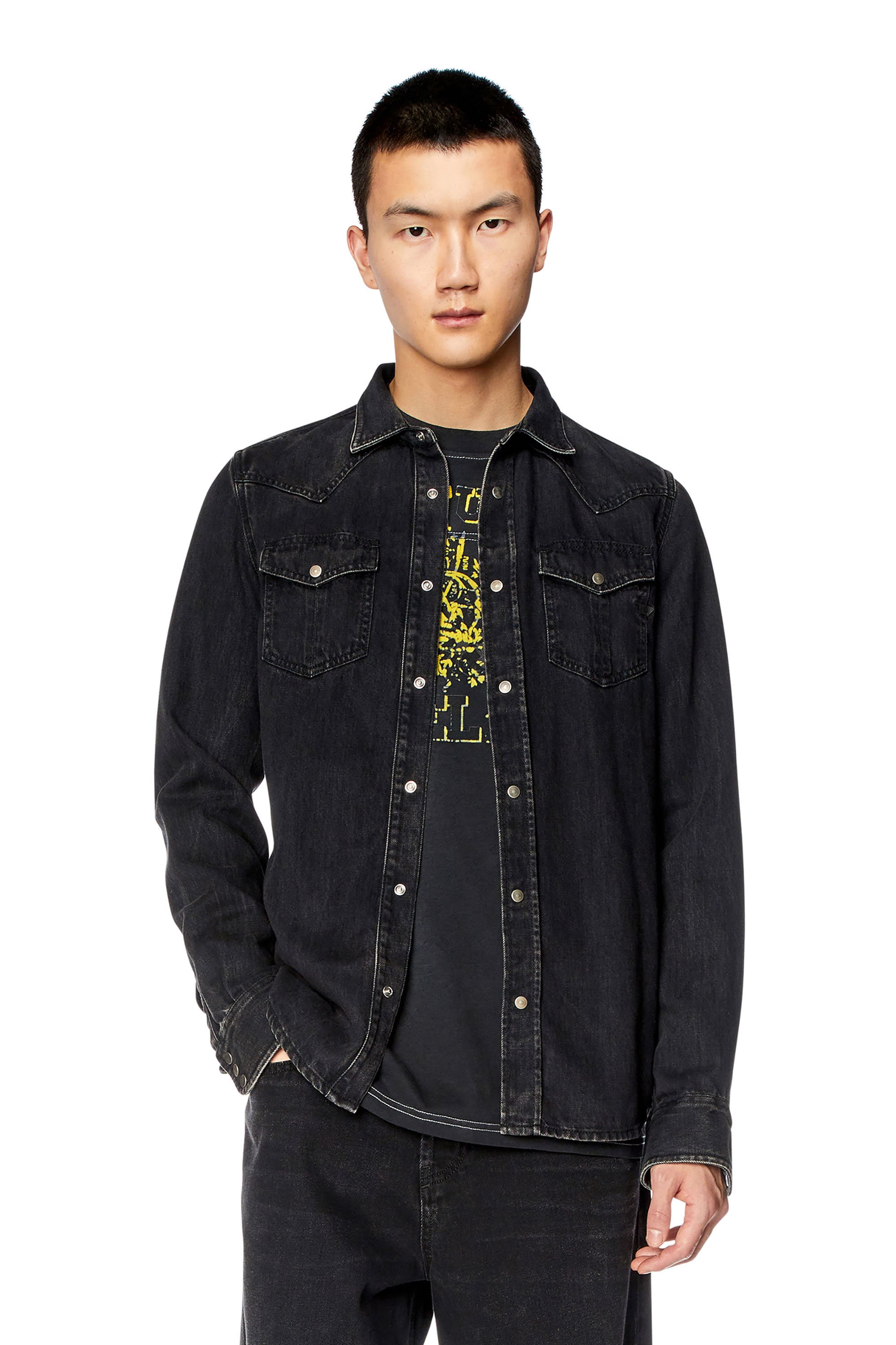 Diesel - D-VEGA, Sobrecamisa en denim de Tencel Hombre in Negro - 1