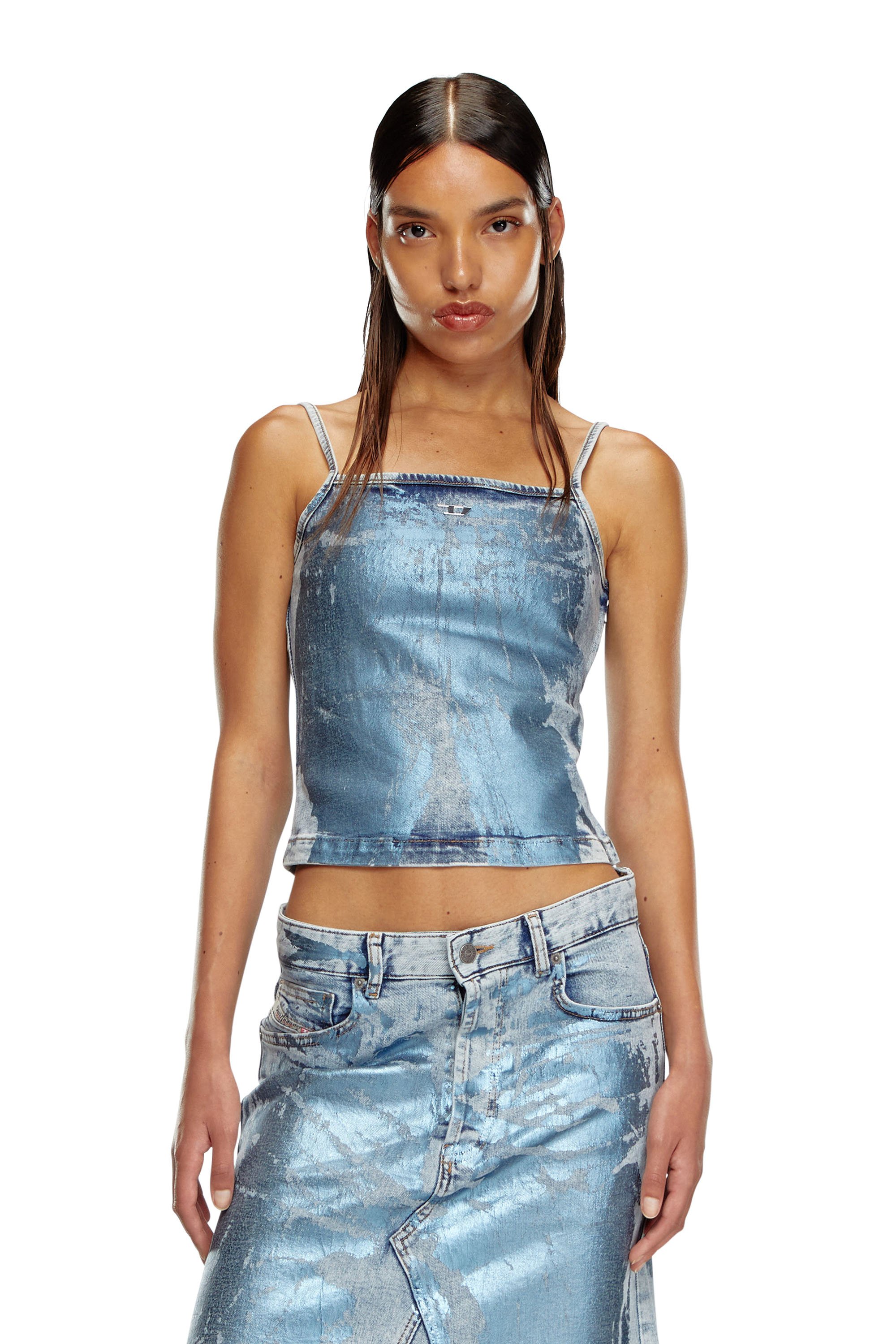 Diesel - DE-ILA-S, Top con tiras en denim colorido Mujer in Azul marino - 1