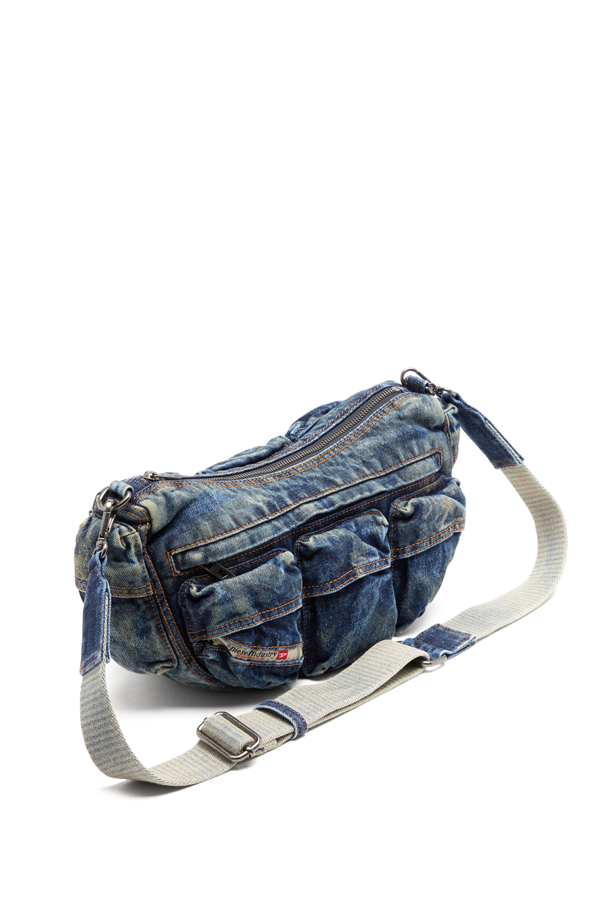 Diesel - RE-EDITION TRAVEL 3000 SHOULDER BAG X, Unisex's Travel 3000-Multipocket bag in treated denim in Blue - 5