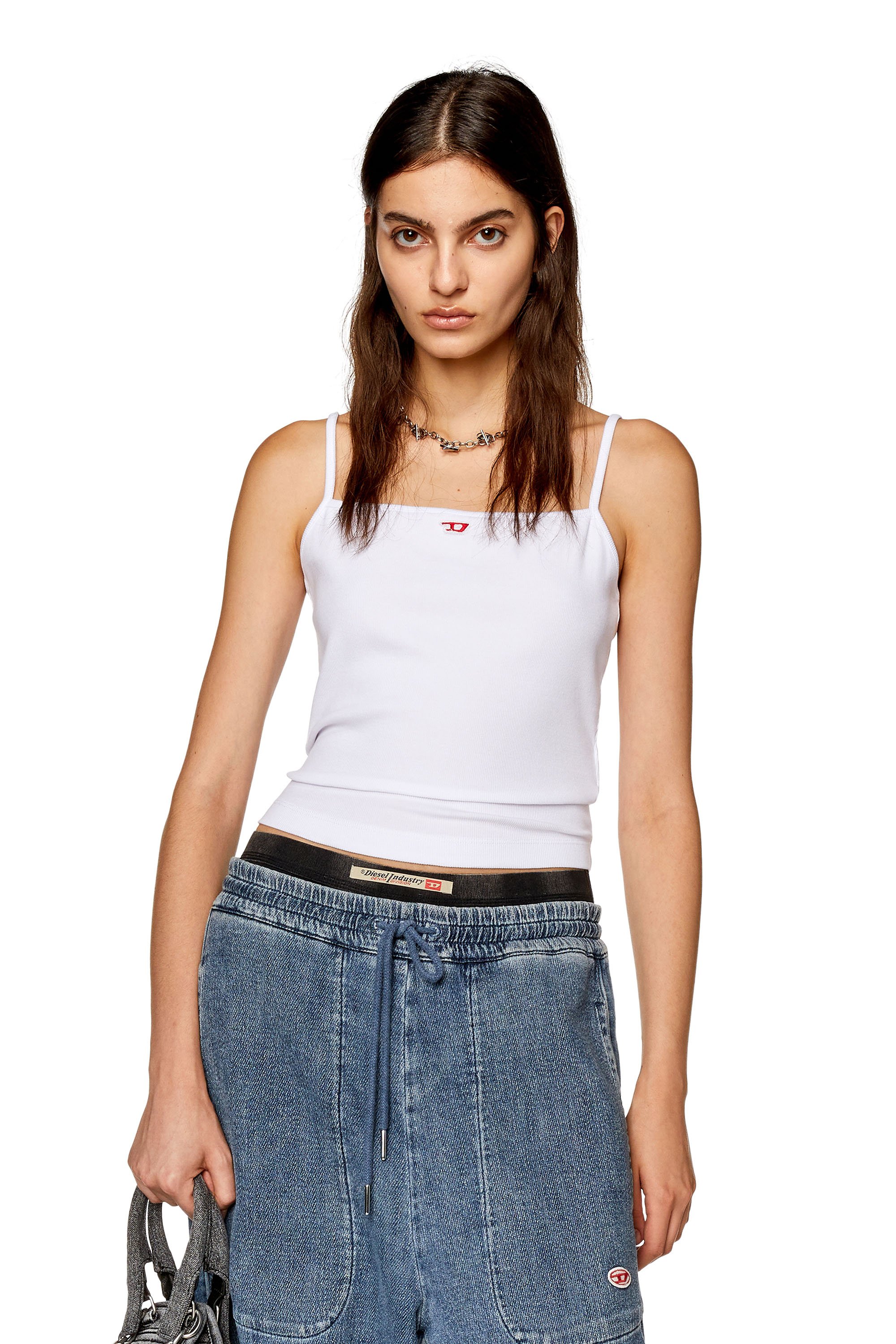 Diesel - T-HOP-D, Top con tiras con parche D bordado Mujer in Blanco - 1