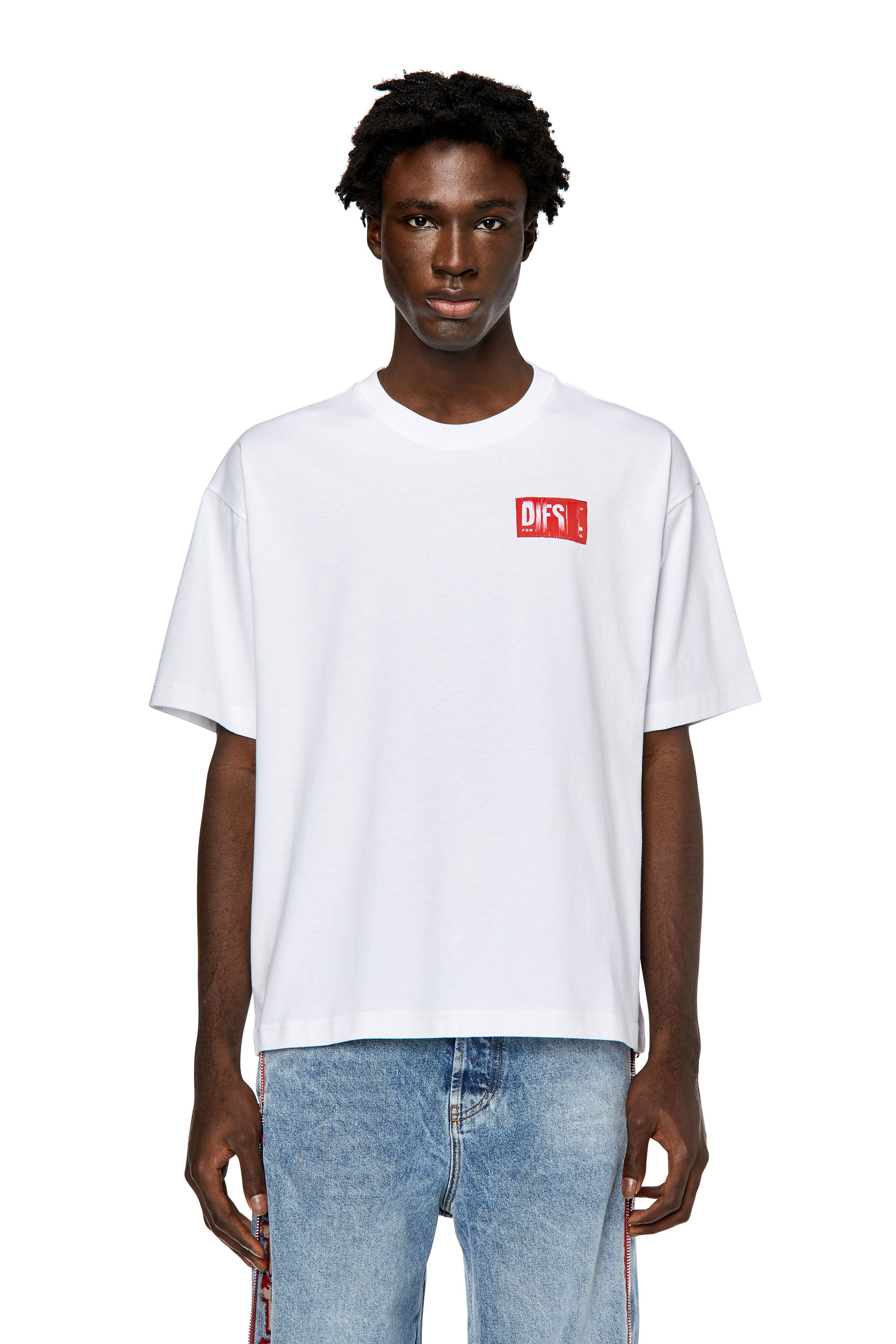 Diesel - T-NLABEL, Man's T-shirt with frayed logo patch in White - 1