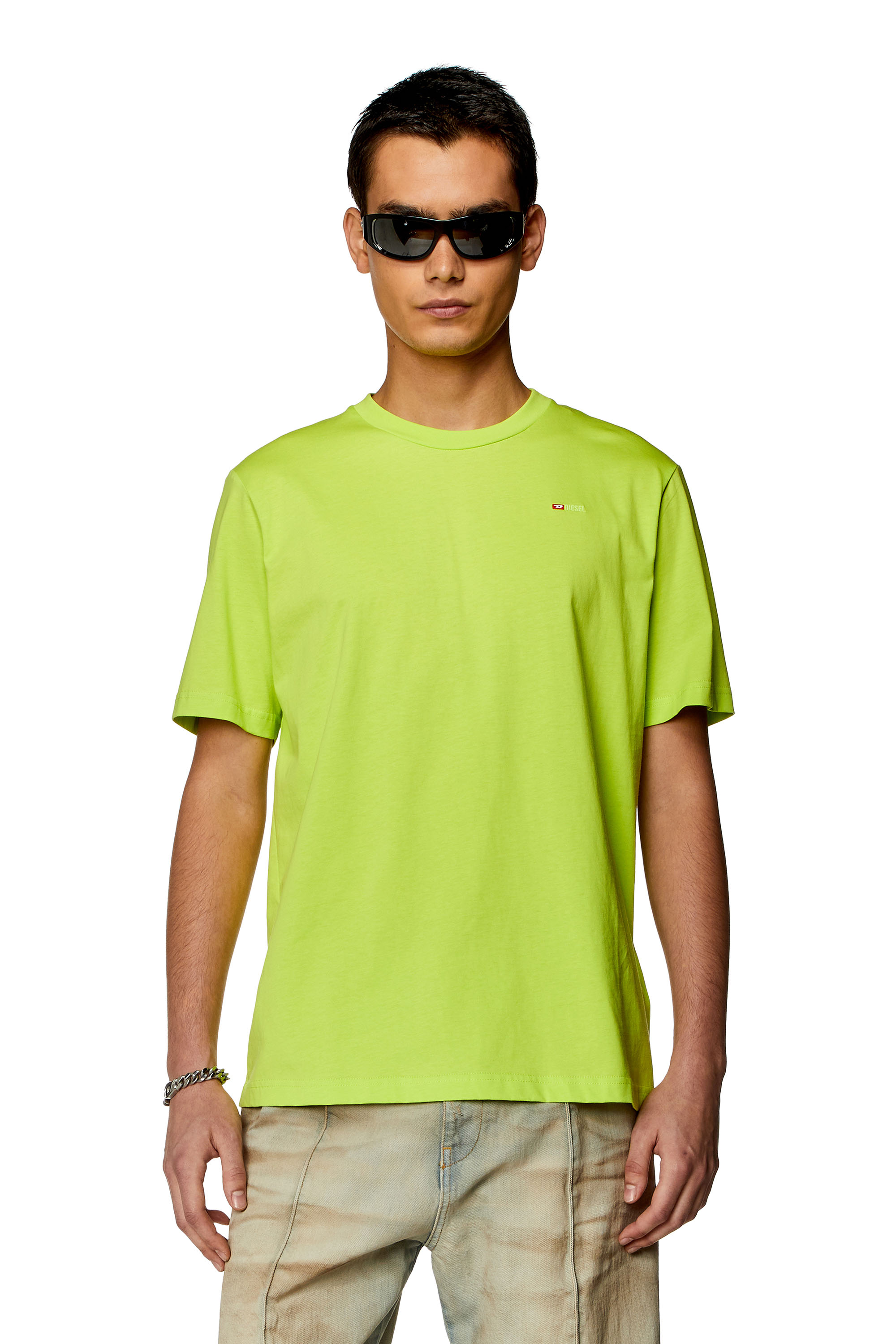 Diesel - T-JUST-MICRODIV, Man's T-shirt with micro-embroidered logo in Green Fluo - 1