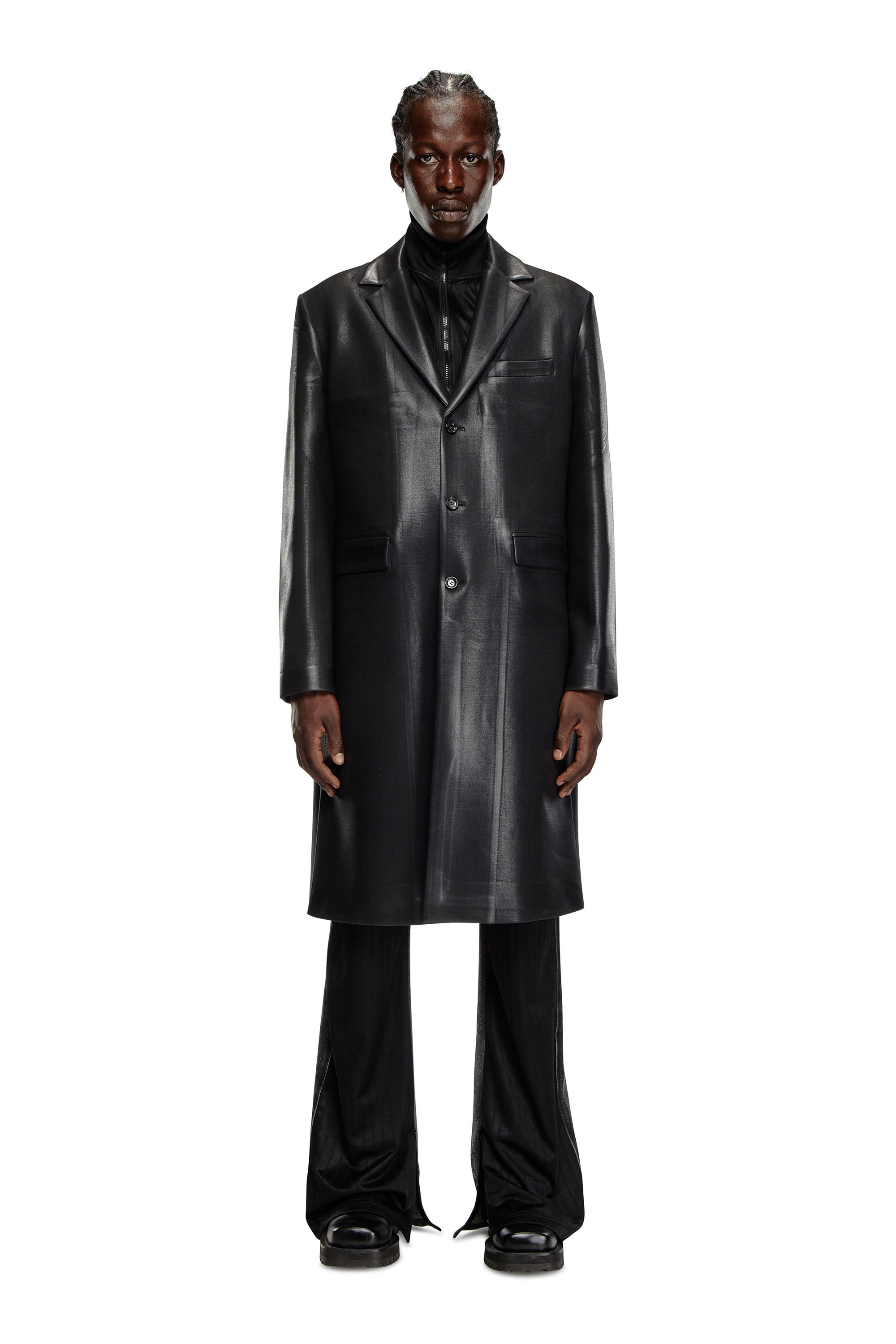 Diesel - J-DENNER, Man's Coat in pinstriped cool wool in Black - 1