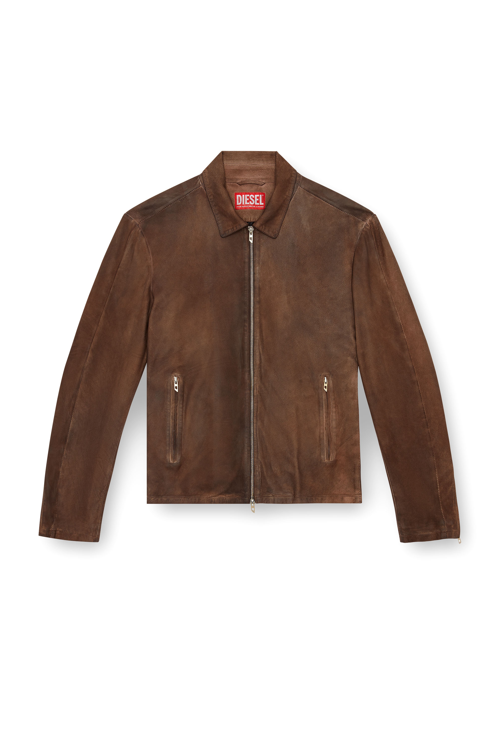 Diesel - L-CROMBE, Man's Blouson jacket in treated leather in Brown - 6