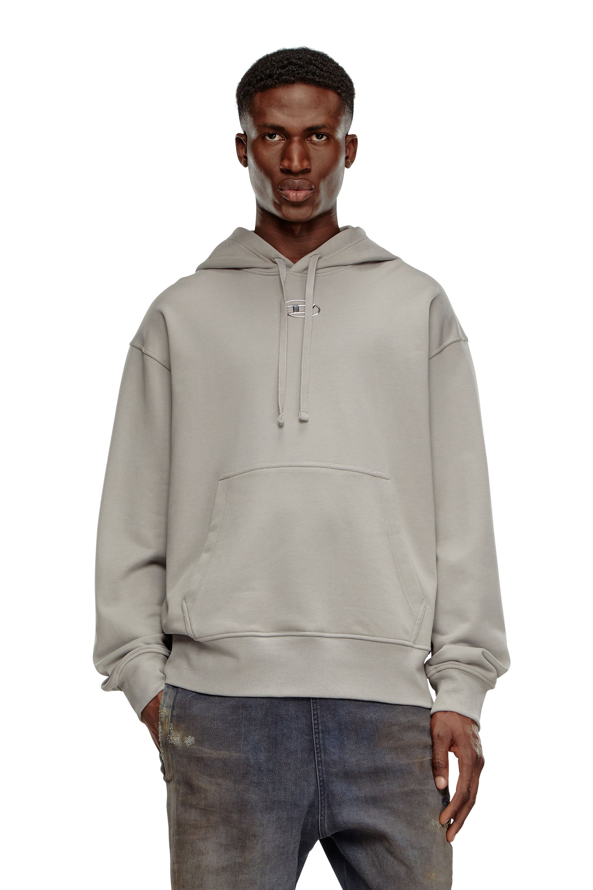 Diesel - S-MACS-HOOD-OD, Sudadera con capucha extragrande con logotipo metálico Hombre in Gris - 1