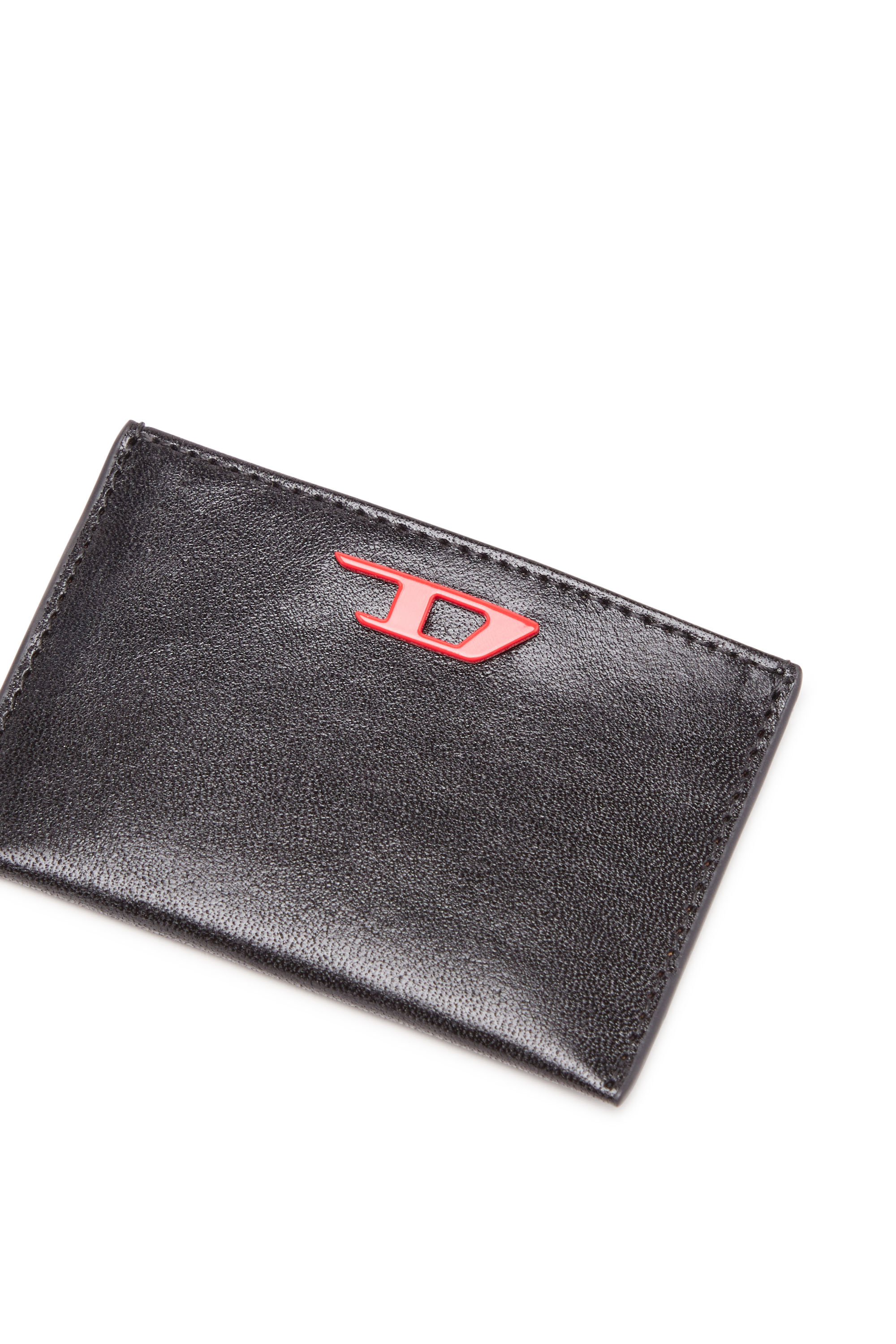 Diesel - RAVE CARD CASE, Man's Leather card holder with red D plaque in Black - 4