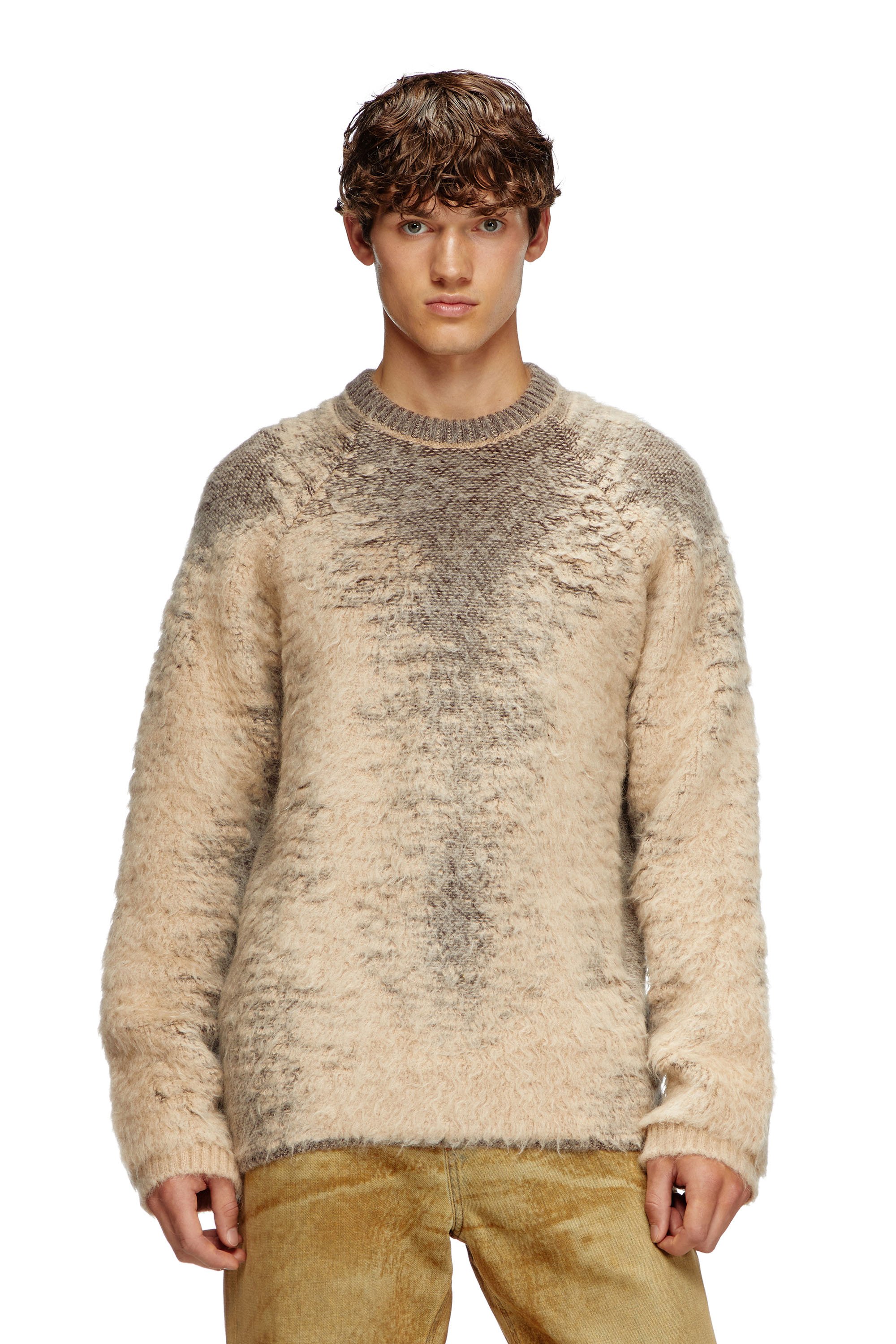 Diesel - K-PENNAC, Jersey en mezcla de mohair con efectos de sudor Hombre in Beige - 1