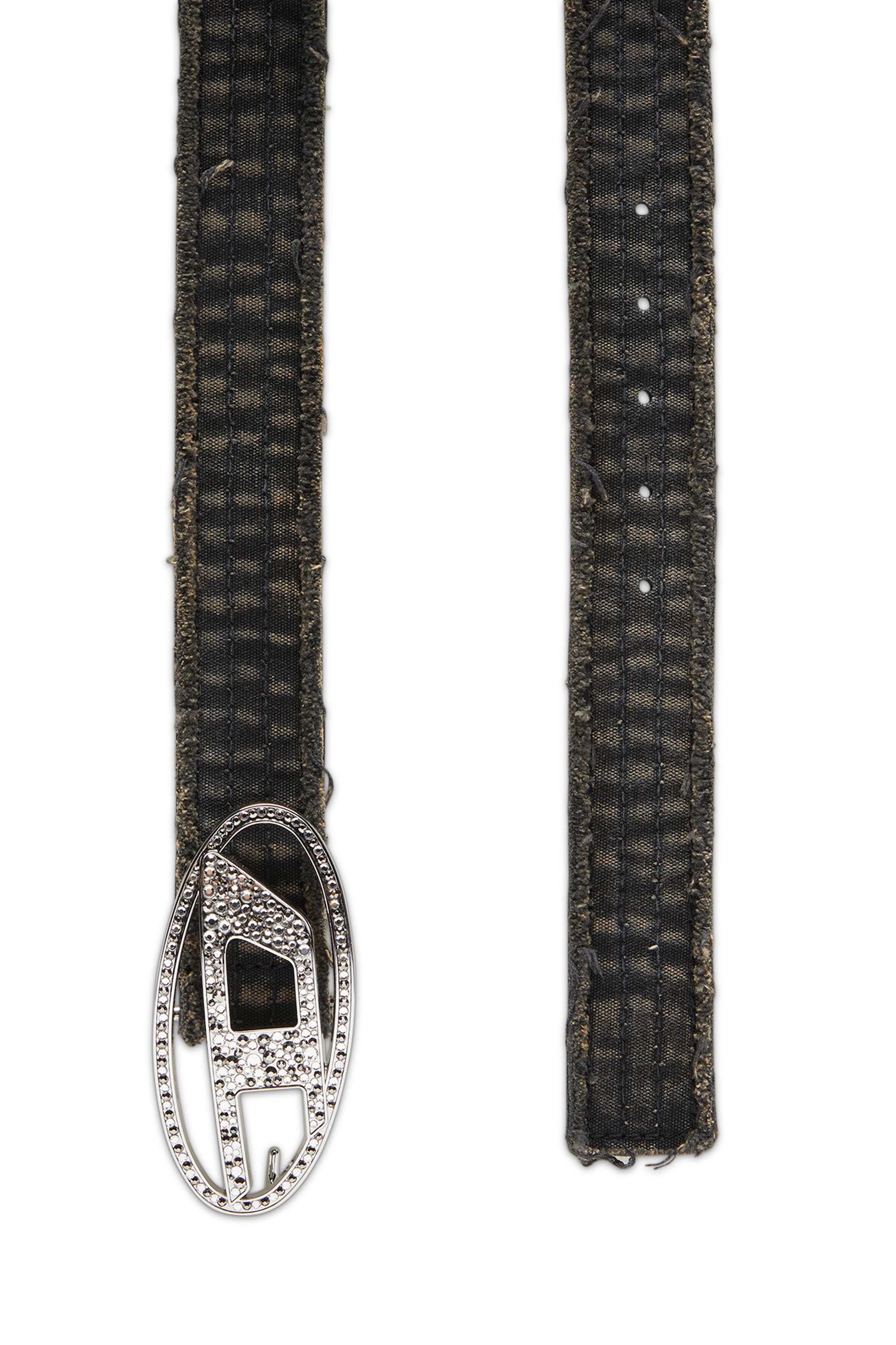 Diesel - B-1DR STRASS, Woman's Canvas and leather belt with crystals in Black - 2