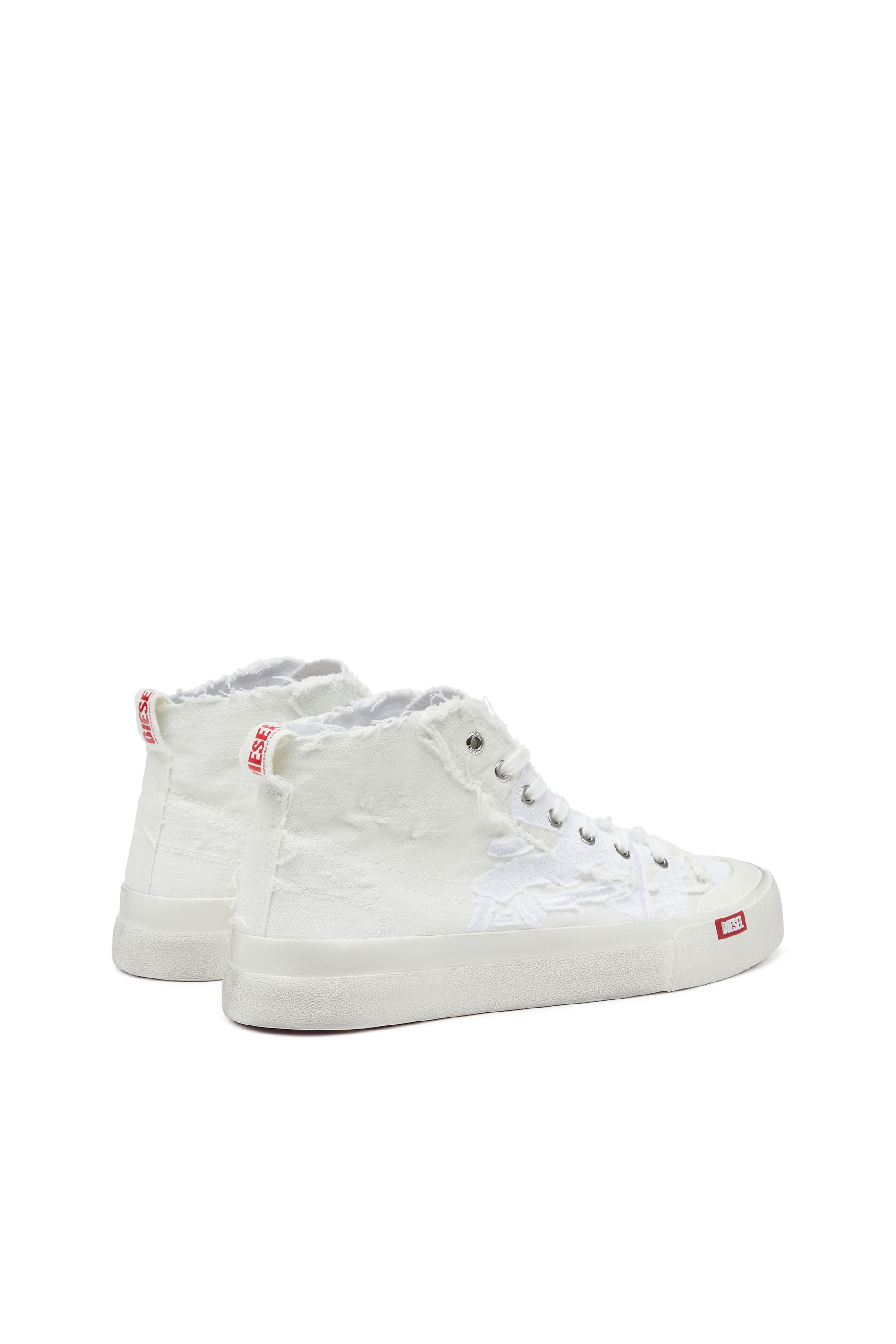 Diesel - S-ATHOS MID, Man's S-Athos Mid-Destroyed gauze and denim high-top sneakers in White - 3