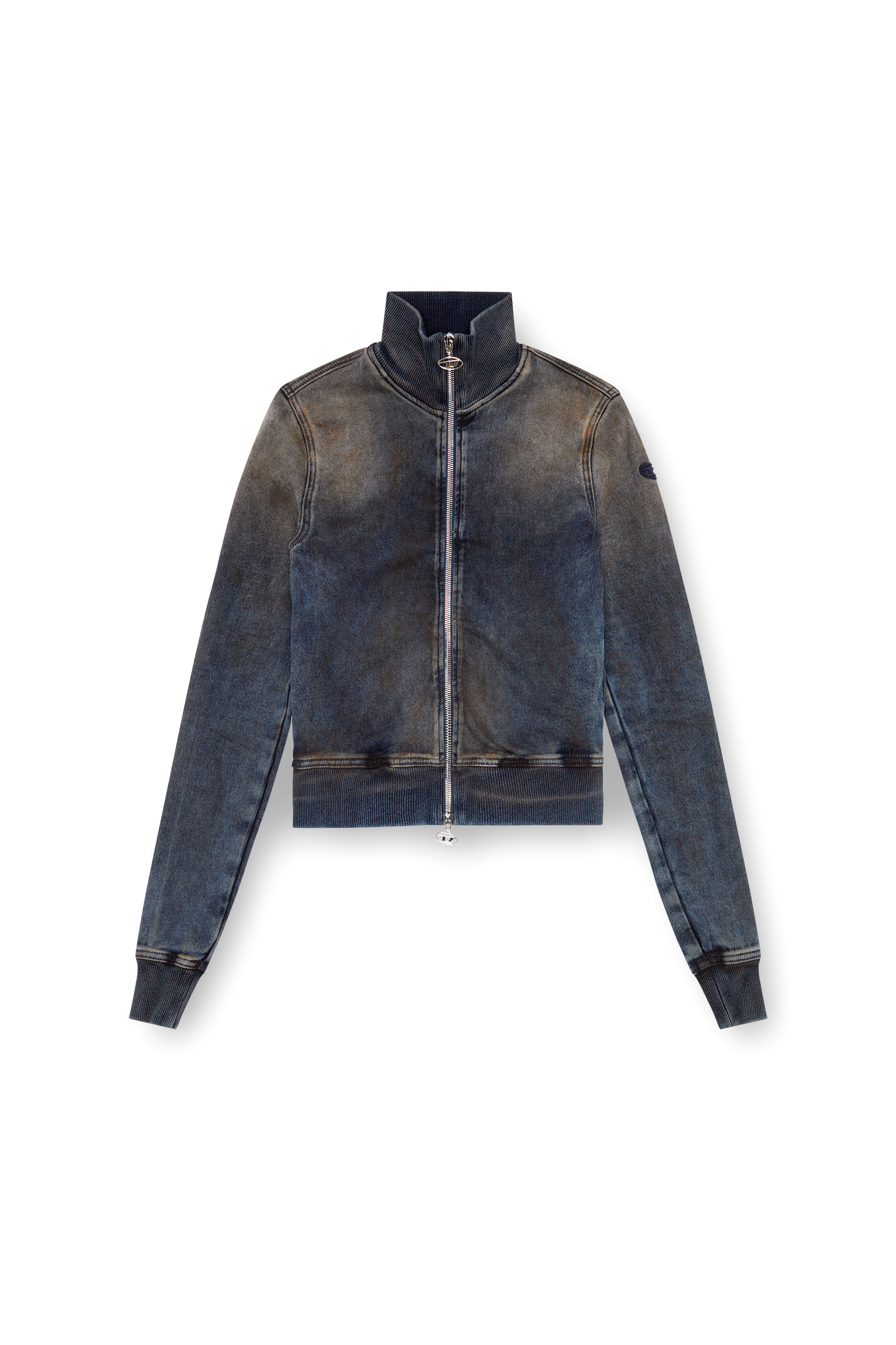 Diesel - D-EMY TRACK, Woman's Zip-up sweatshirt in distressed Track Denim in Dark Blue - 5