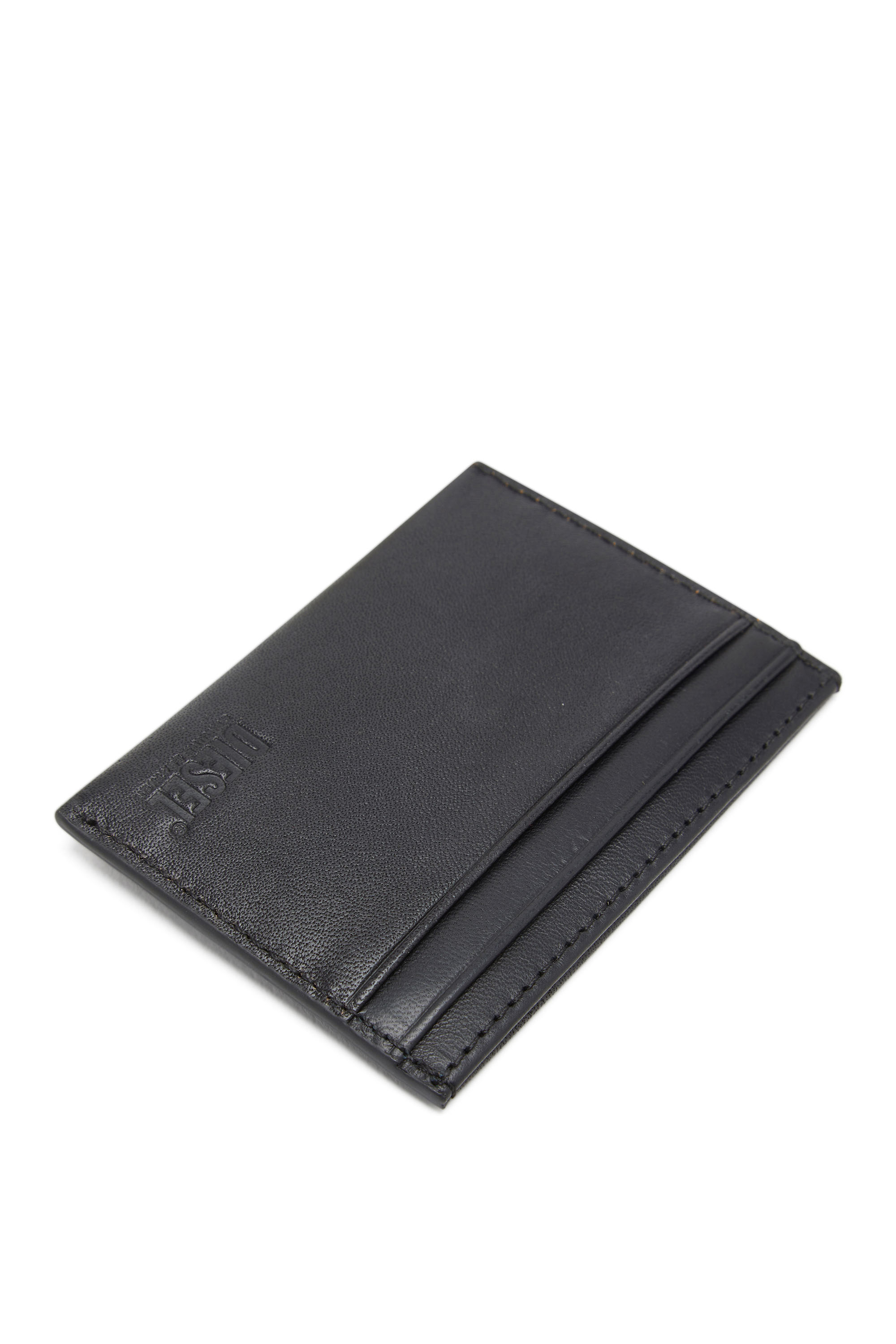 Diesel - DSL 3D EASY CARD HOLDER, Cartera de cuero con cremallera y logotipo en relieve Hombre in Negro - 3