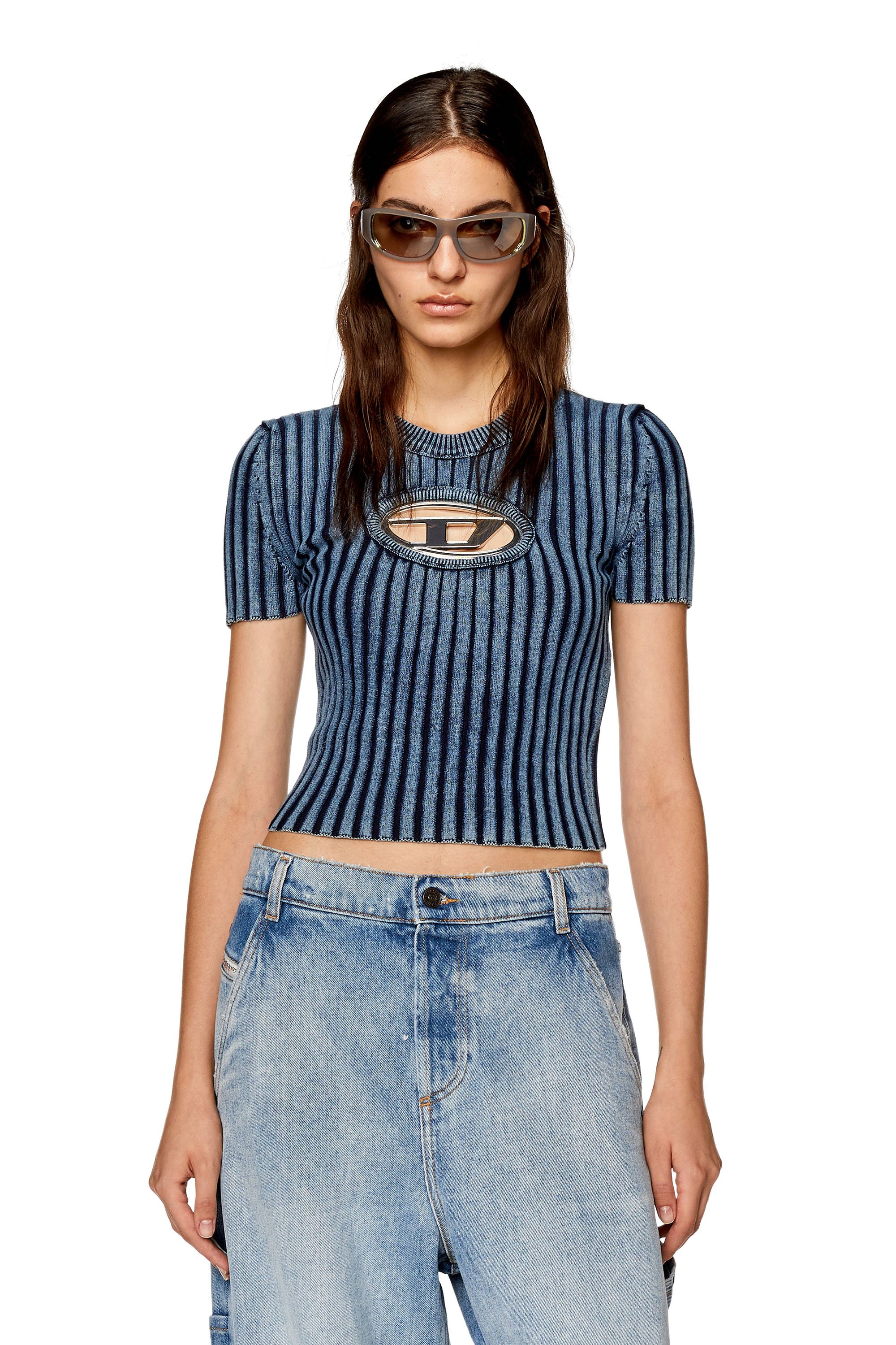 Diesel - M-ANAHEIM, Woman's Top with D plaque in Blue - 1