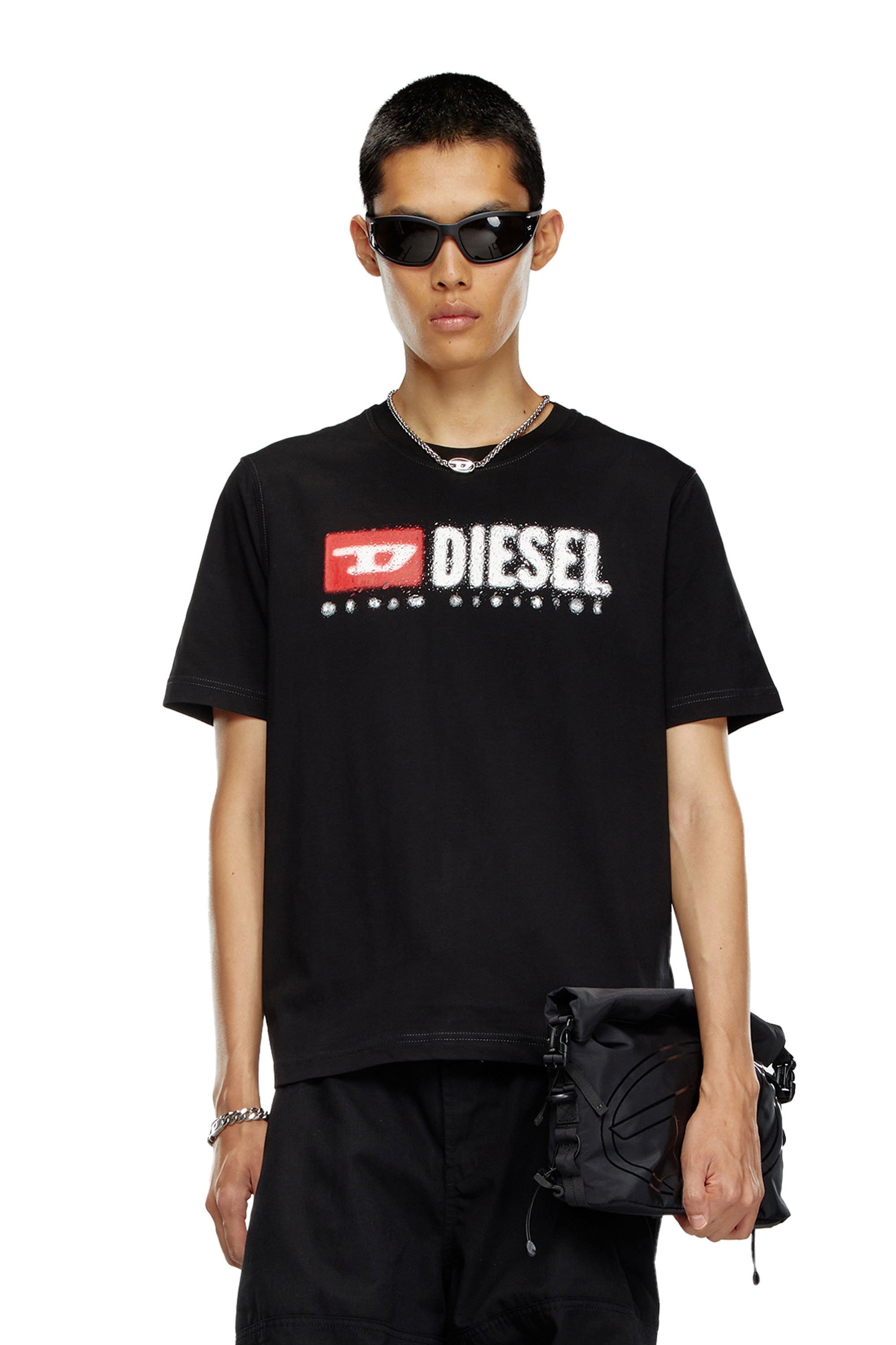 Diesel - T-ADJUST-K14, Camiseta con logotipo con efecto salpicado Hombre in Negro - 1