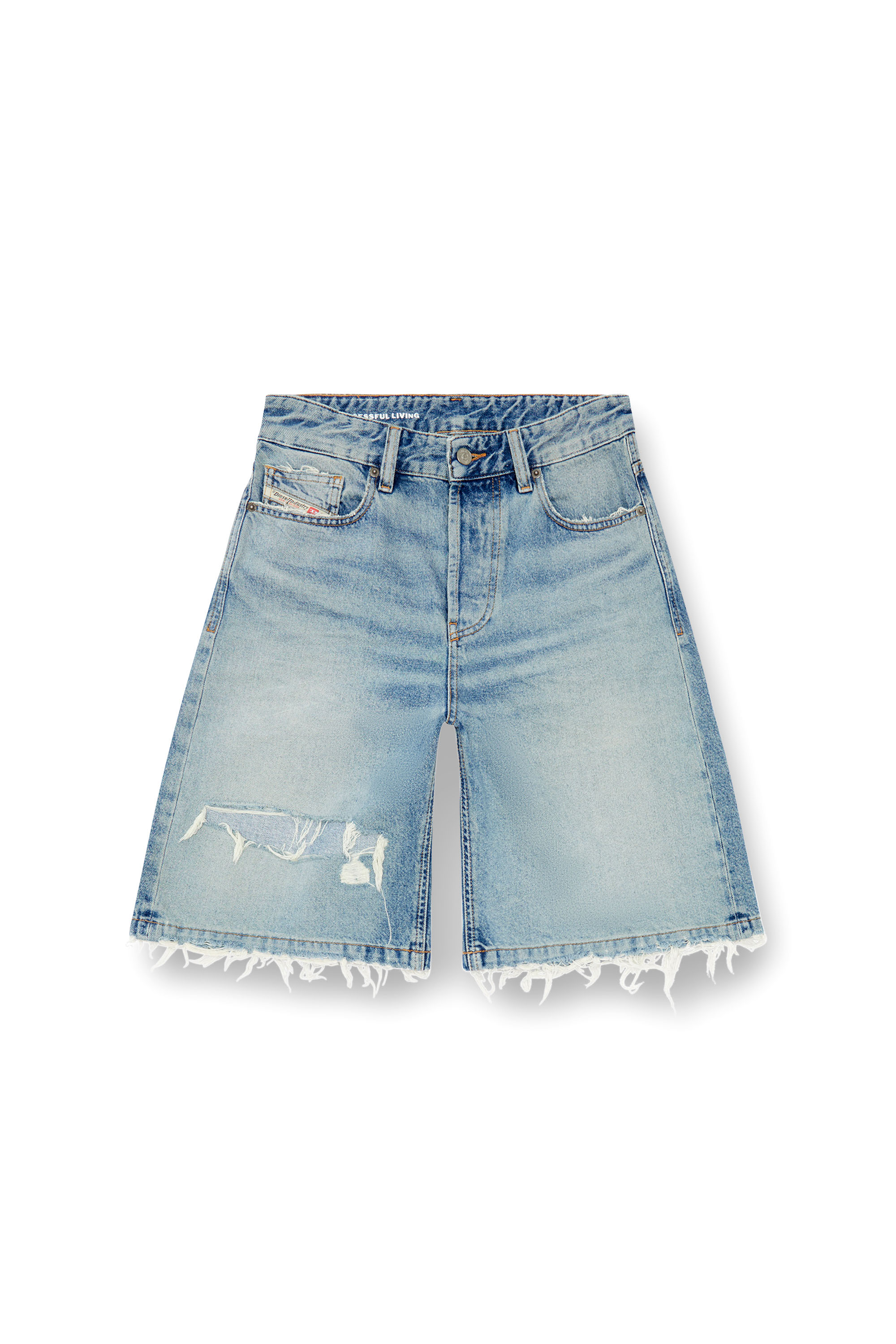 Diesel - DE-SIRE-SHORT, Woman's Shorts in ripped and repaired denim in Light Blue - 1