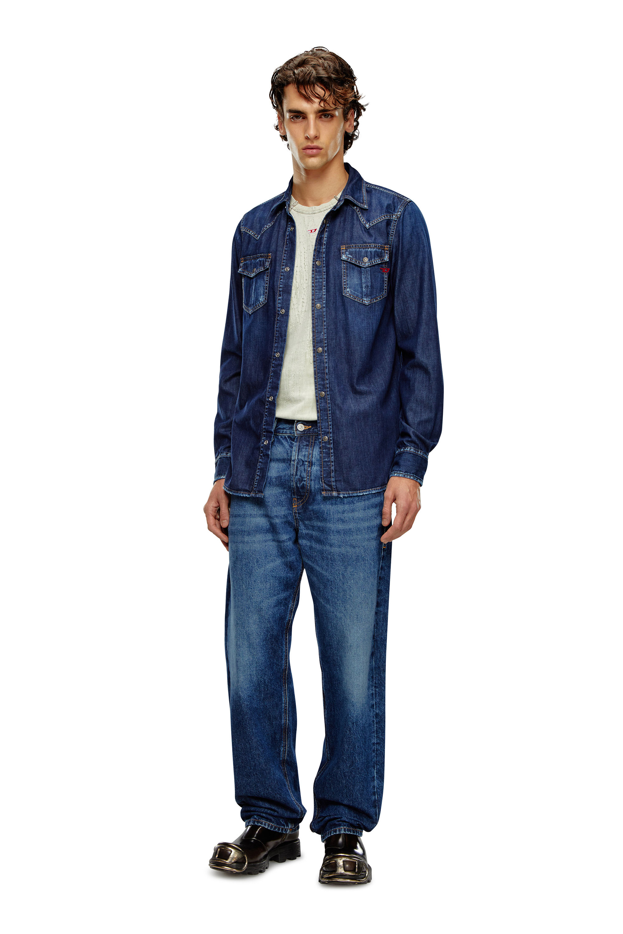 Diesel - D-VEGA, Man's Overshirt in denim in Dark Blue - 5