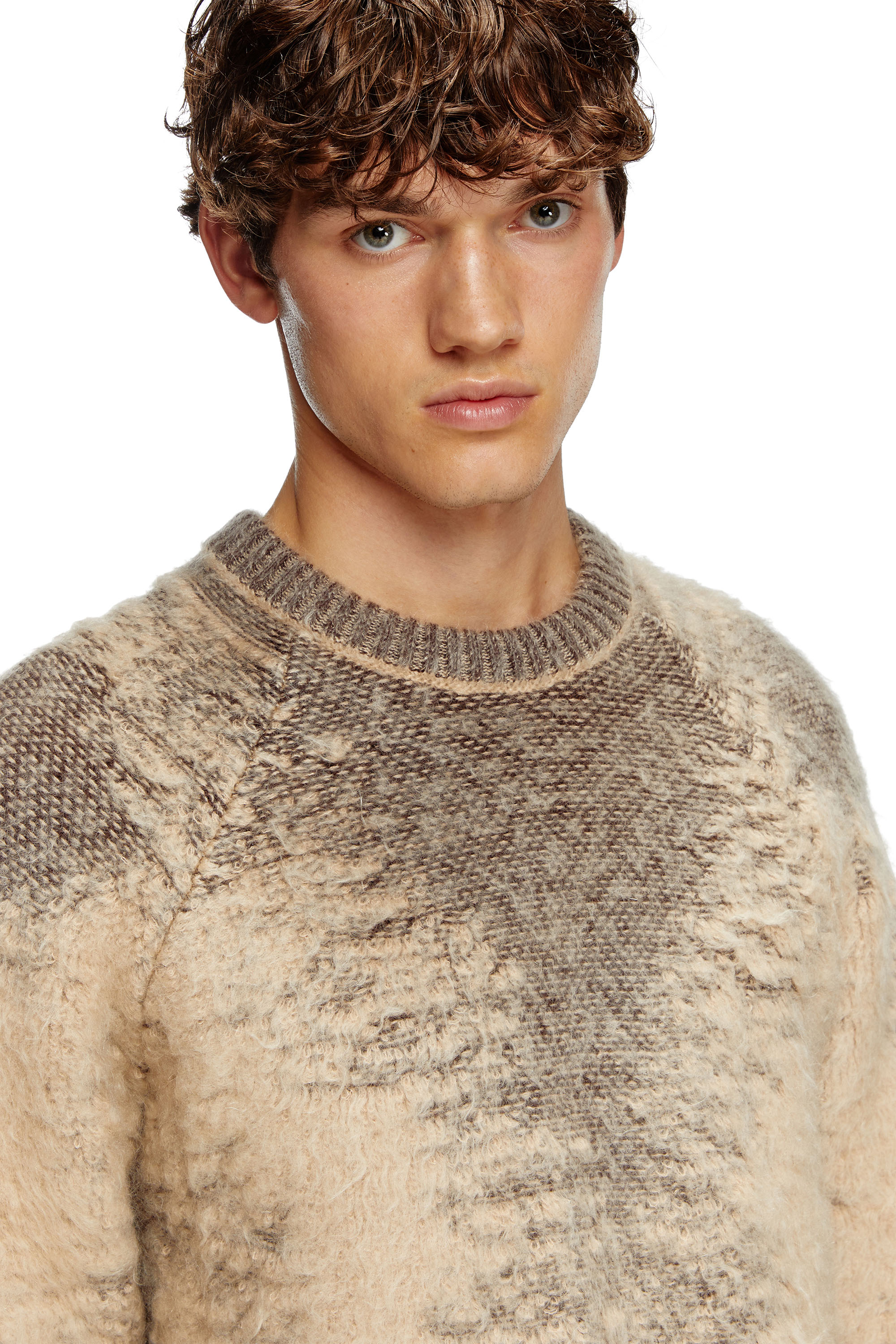 Diesel - K-PENNAC, Man's Mohair-blend jumper with sweat effects in Beige - 3