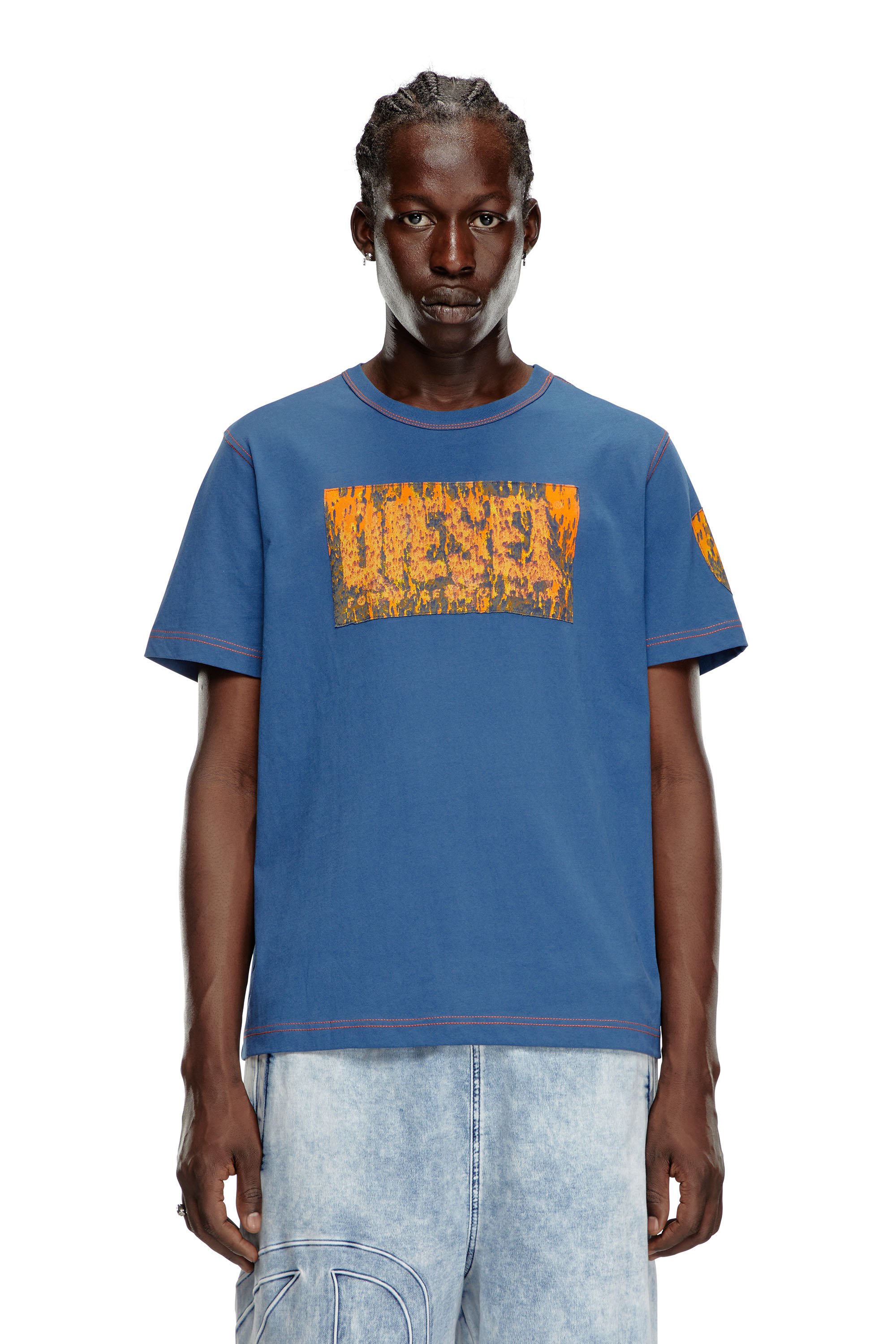 Diesel - T-ADJUST-Q1, Man's T-shirt with graphic patches in Blue - 1