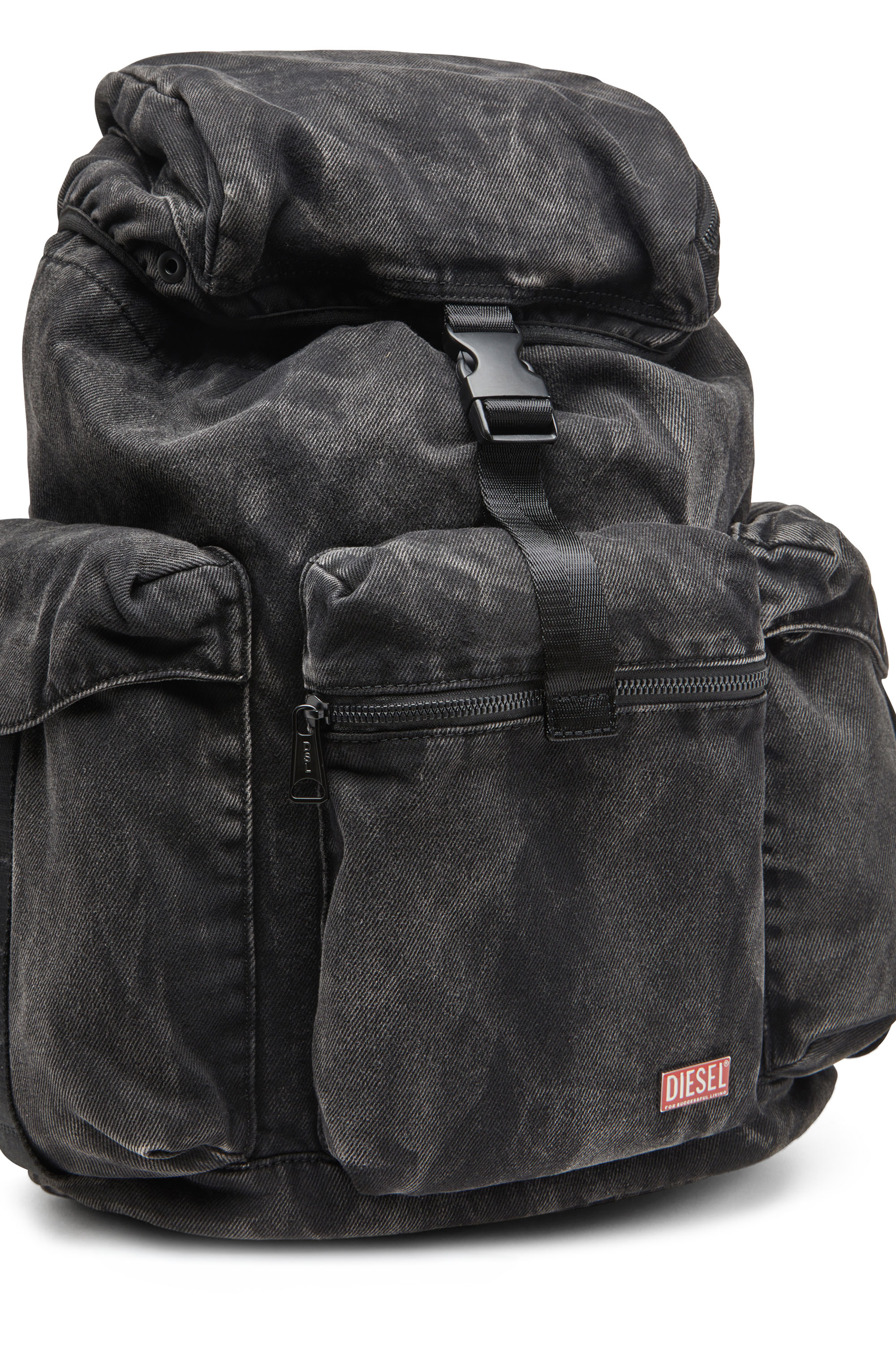 Diesel - UTLT BACKPACK, Utlt Backpack-Mochila utility de denim con efecto nublado Hombre in Negro - 5