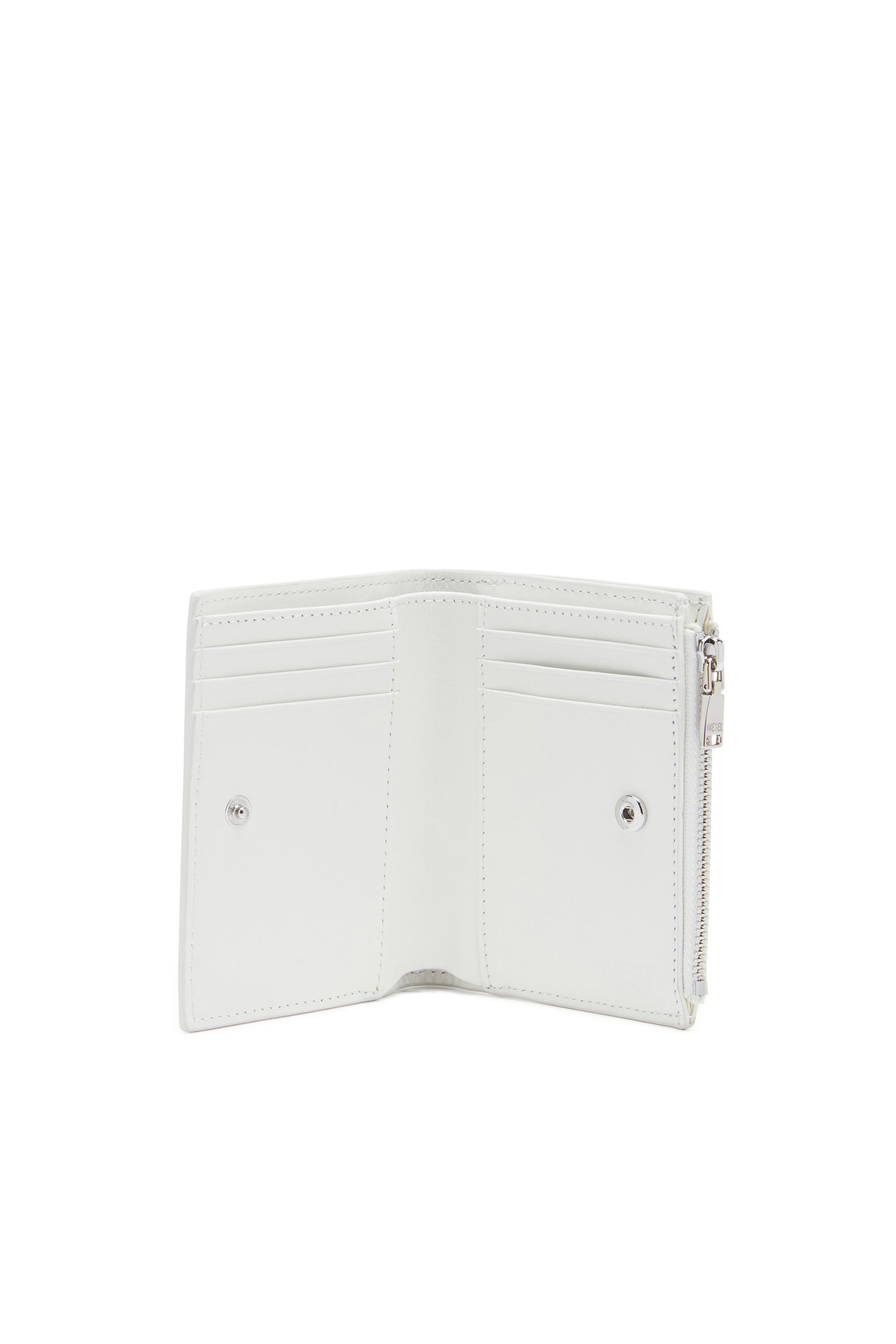 Diesel - 1DR-FOLD BI-FOLD ZIP II, Woman's Small leather wallet with embossed logo in White - 3