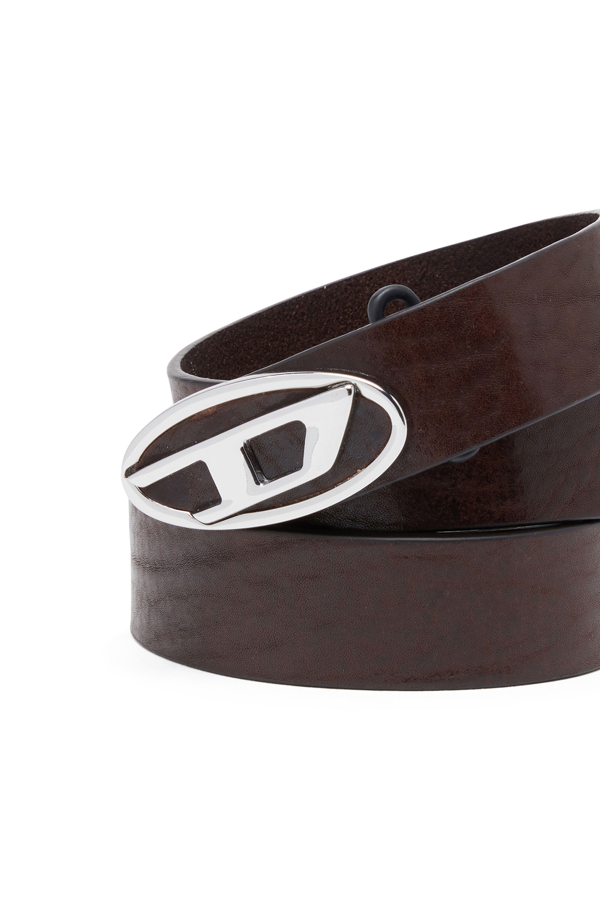 Diesel - B-1DR-LAYER, Man's Leather belt with Oval D logo in Dark Brown - 3