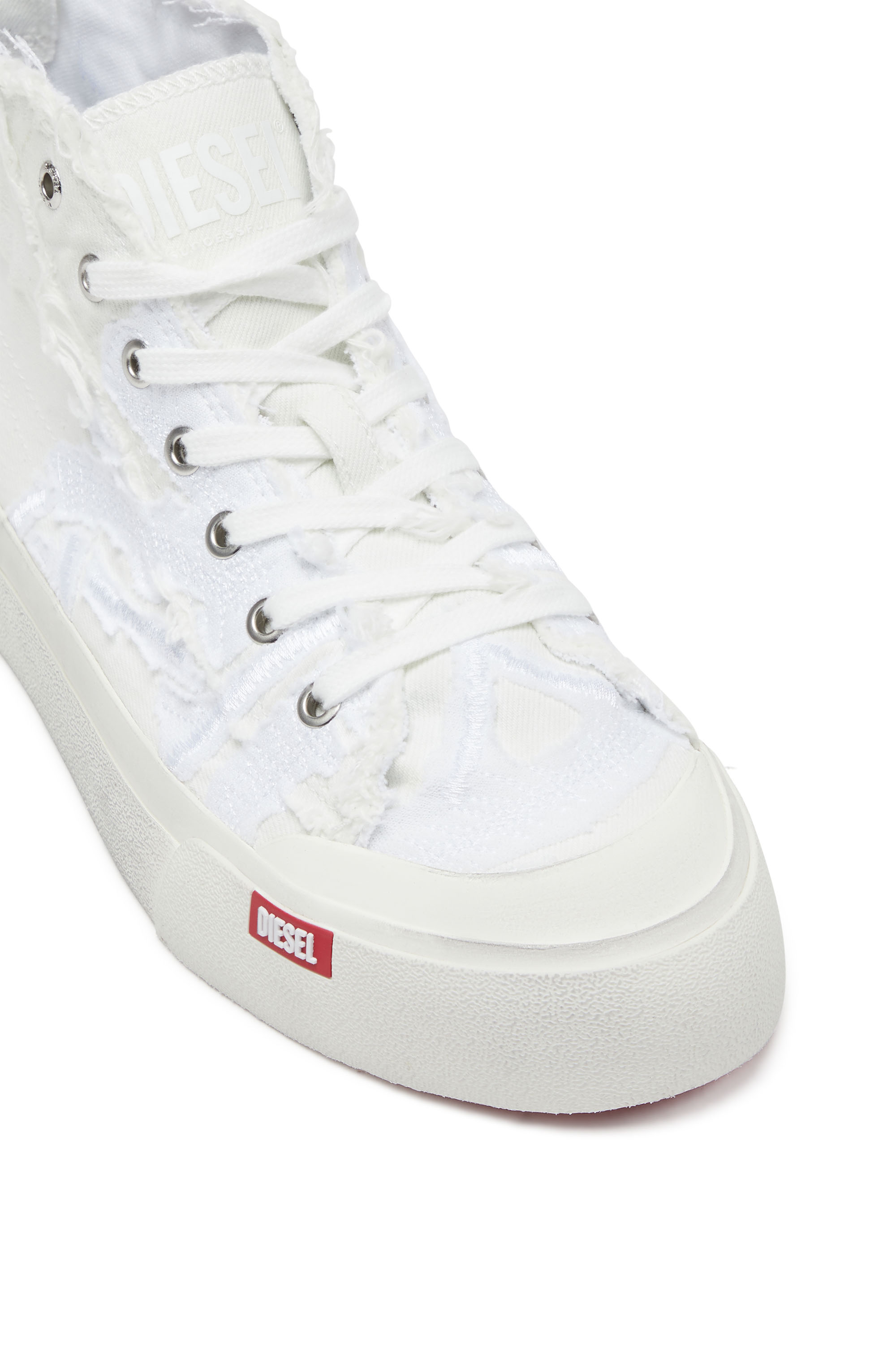 Diesel - S-ATHOS MID, Man's S-Athos Mid-Destroyed gauze and denim high-top sneakers in White - 6