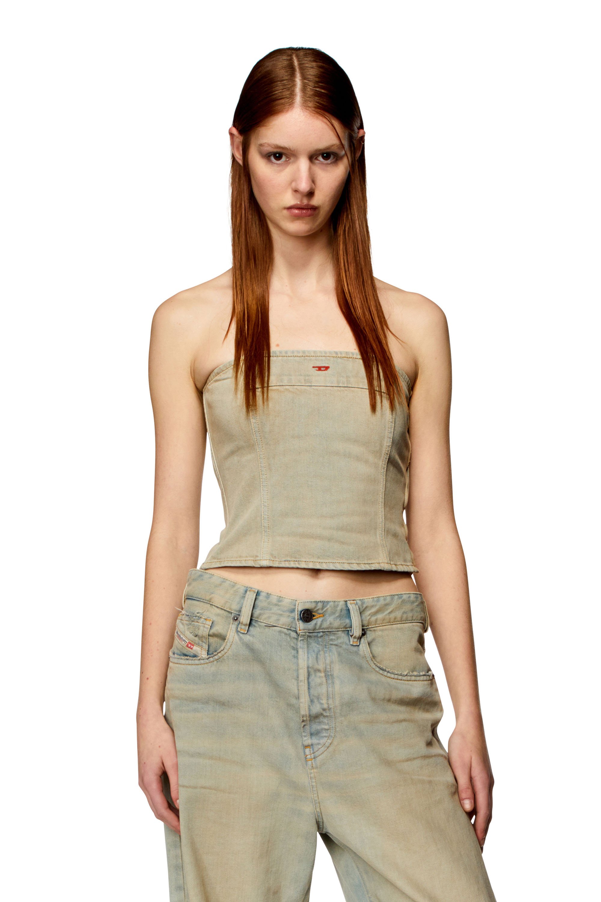 Diesel - DE-VILLE, Woman's Bandeau top in distressed denim in Beige - 1