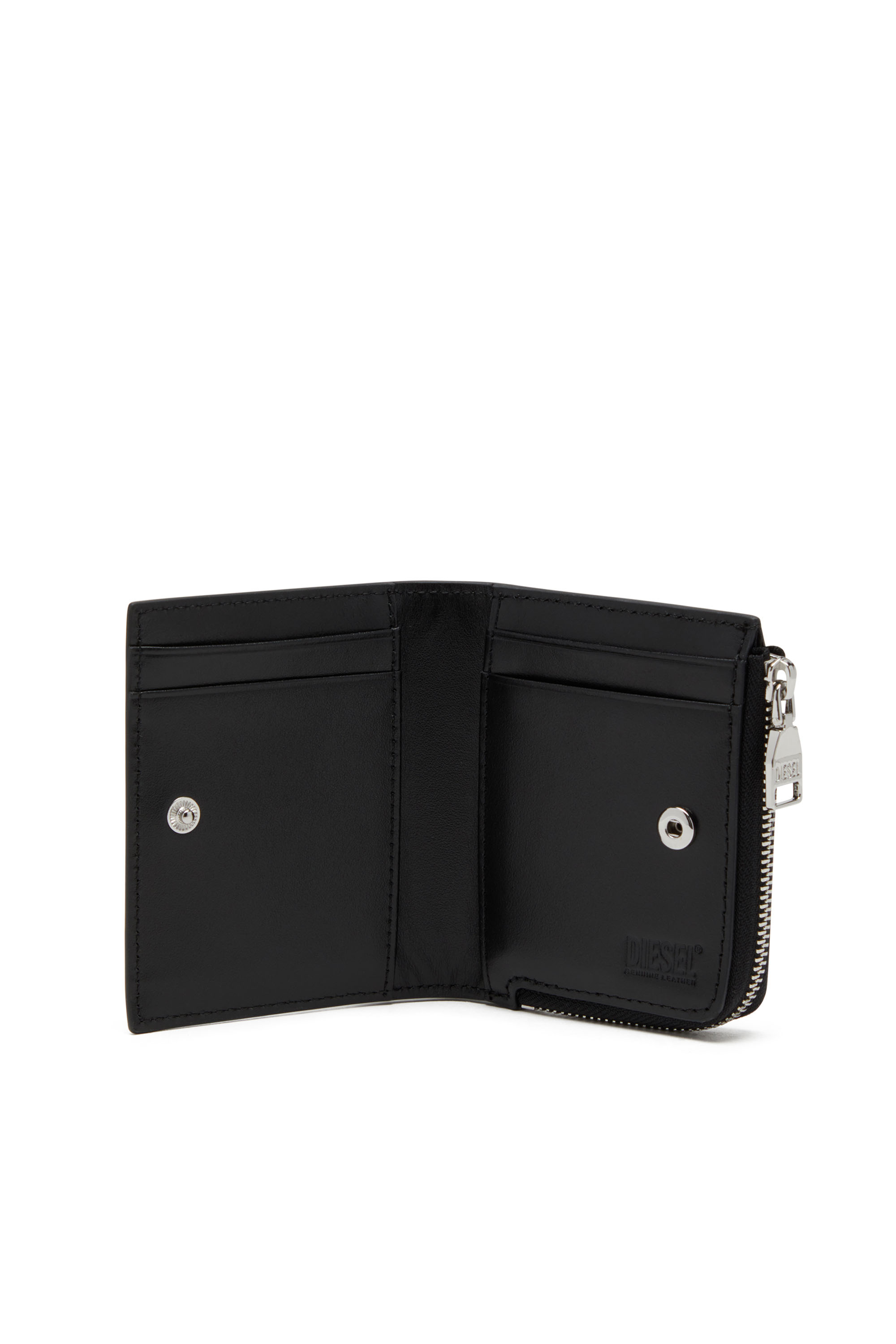 Diesel - 1DR CARD HOLDER ZIP L, Tarjetero de cuero napa que se pliega por la mitad Mujer in Negro - 3