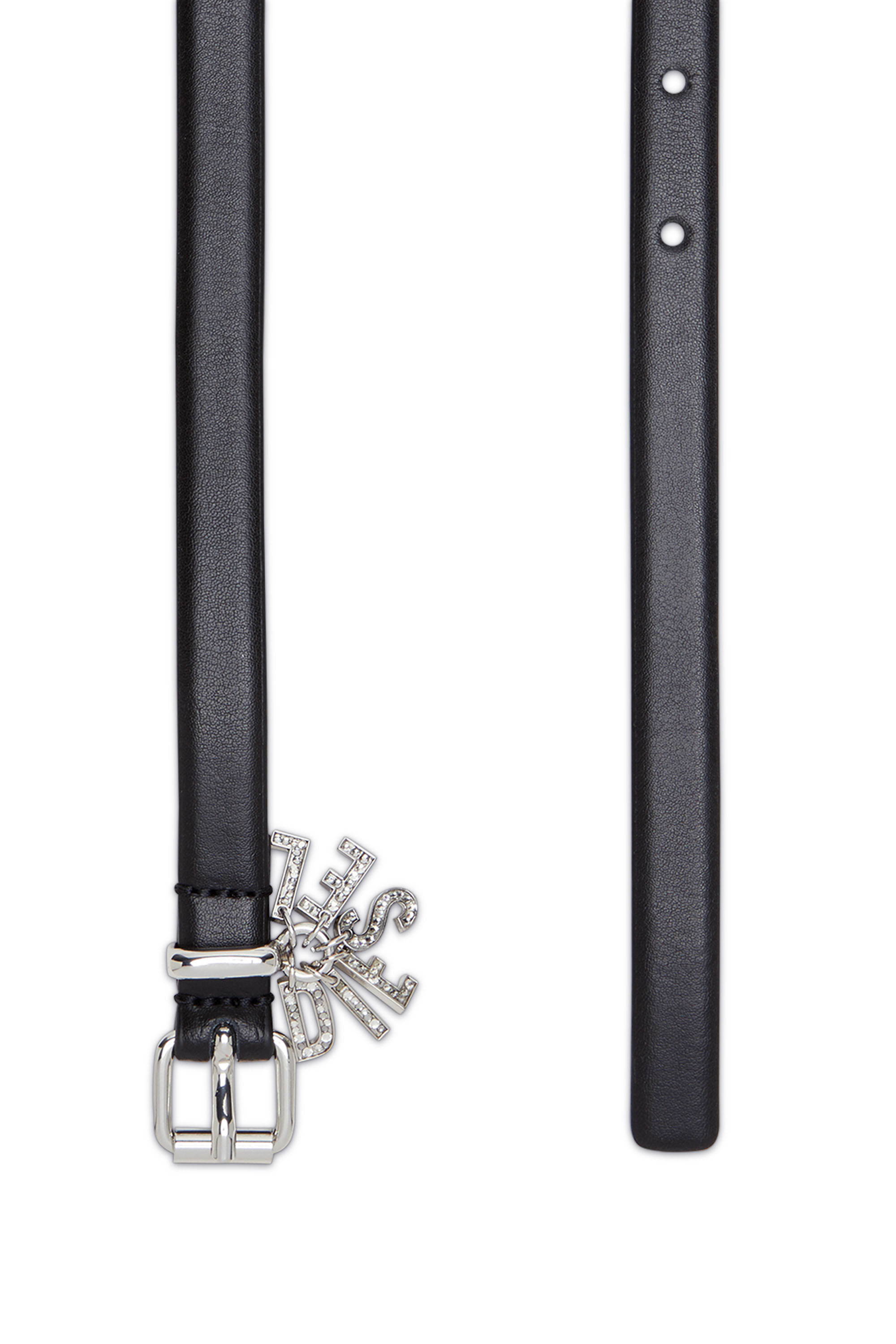 Diesel - B-CHARM-LOOP, Woman's Leather belt with crystal logo charms in Black - 2