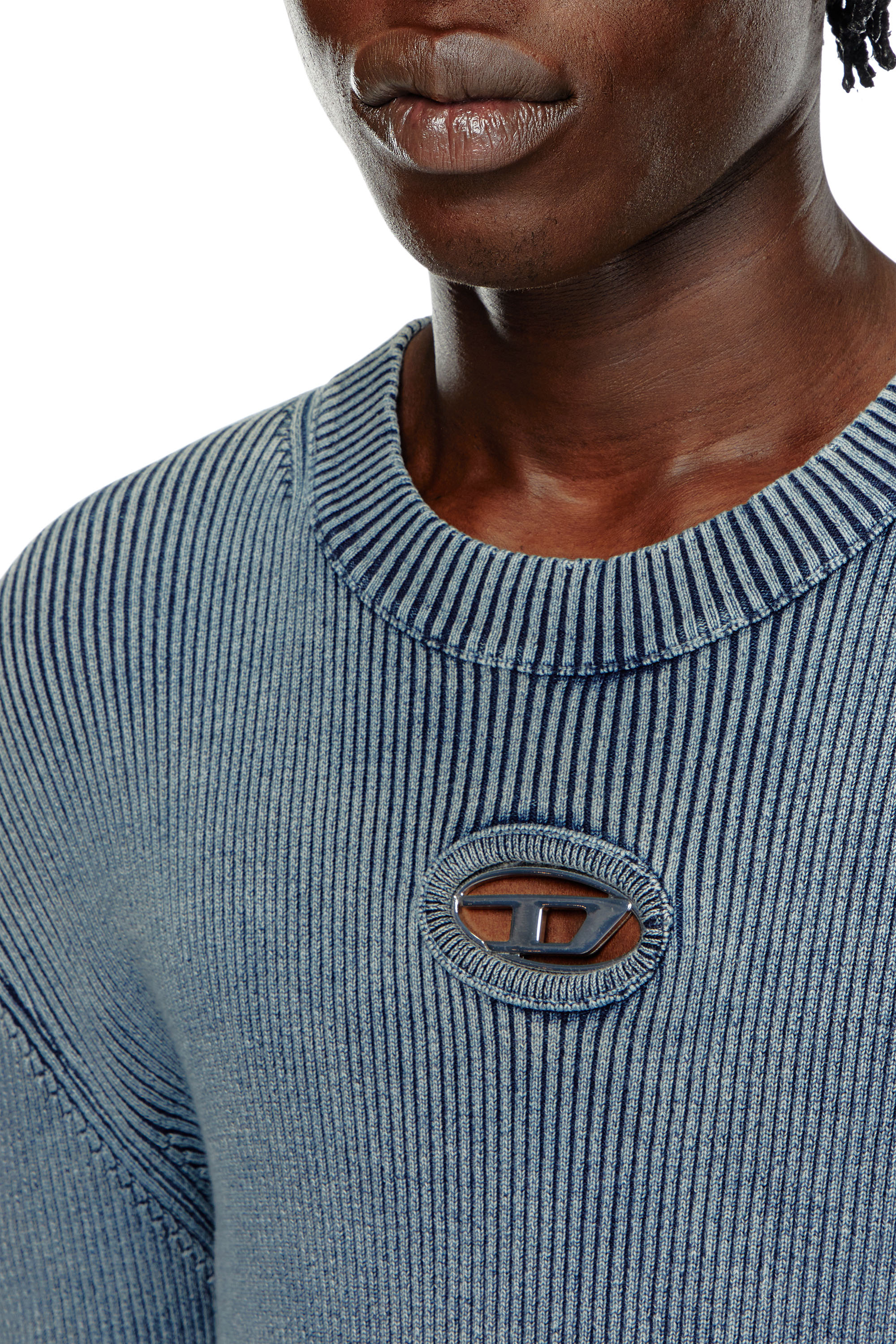 Diesel - K-DARIN-A, Man's Cut-out jumper with Oval D in Blue - 4