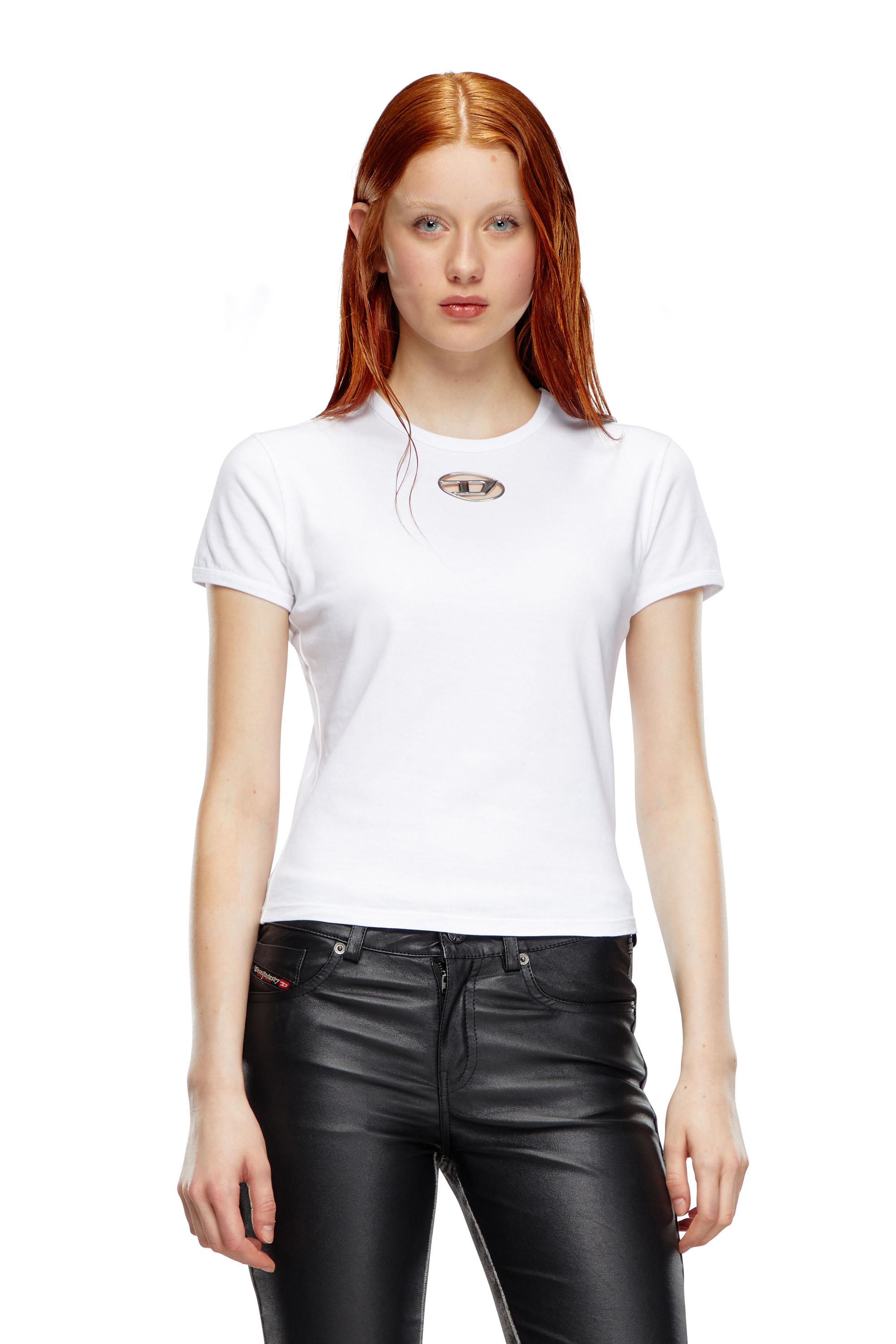 Diesel - T-UNCUTIE-LONG-OD, Woman's T-shirt with injection-moulded Oval D in White - 5