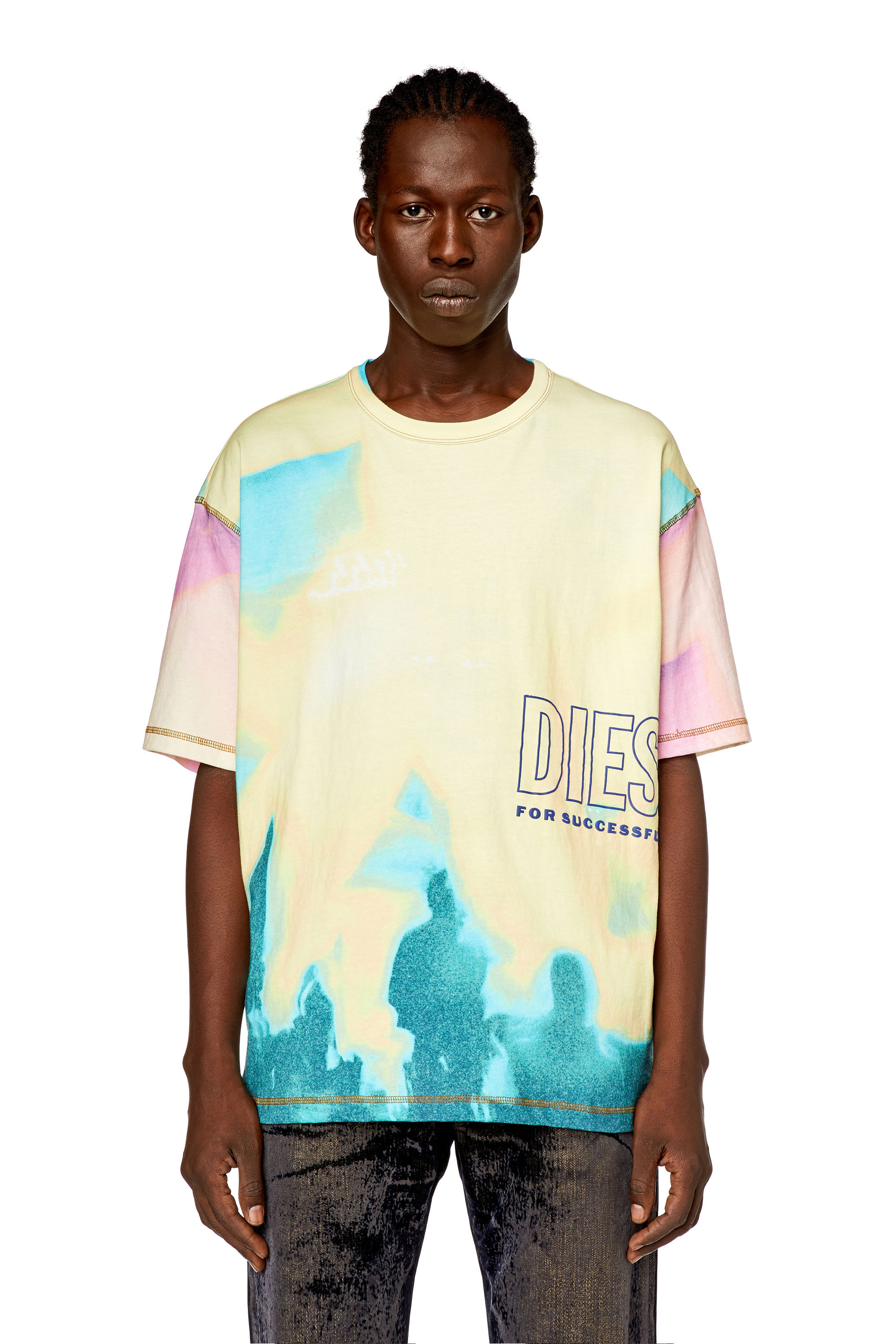 Diesel - T-WASH-COLOR, Man's T-shirt with faded pastel print in Yellow - 1