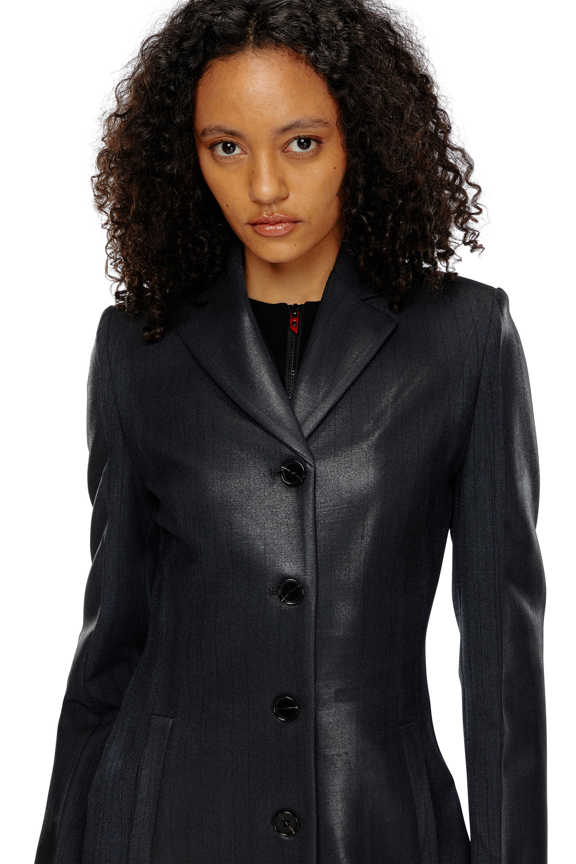 Diesel - G-LAMOUR, Woman's Pinstripe jacket with coated front in Black - 4